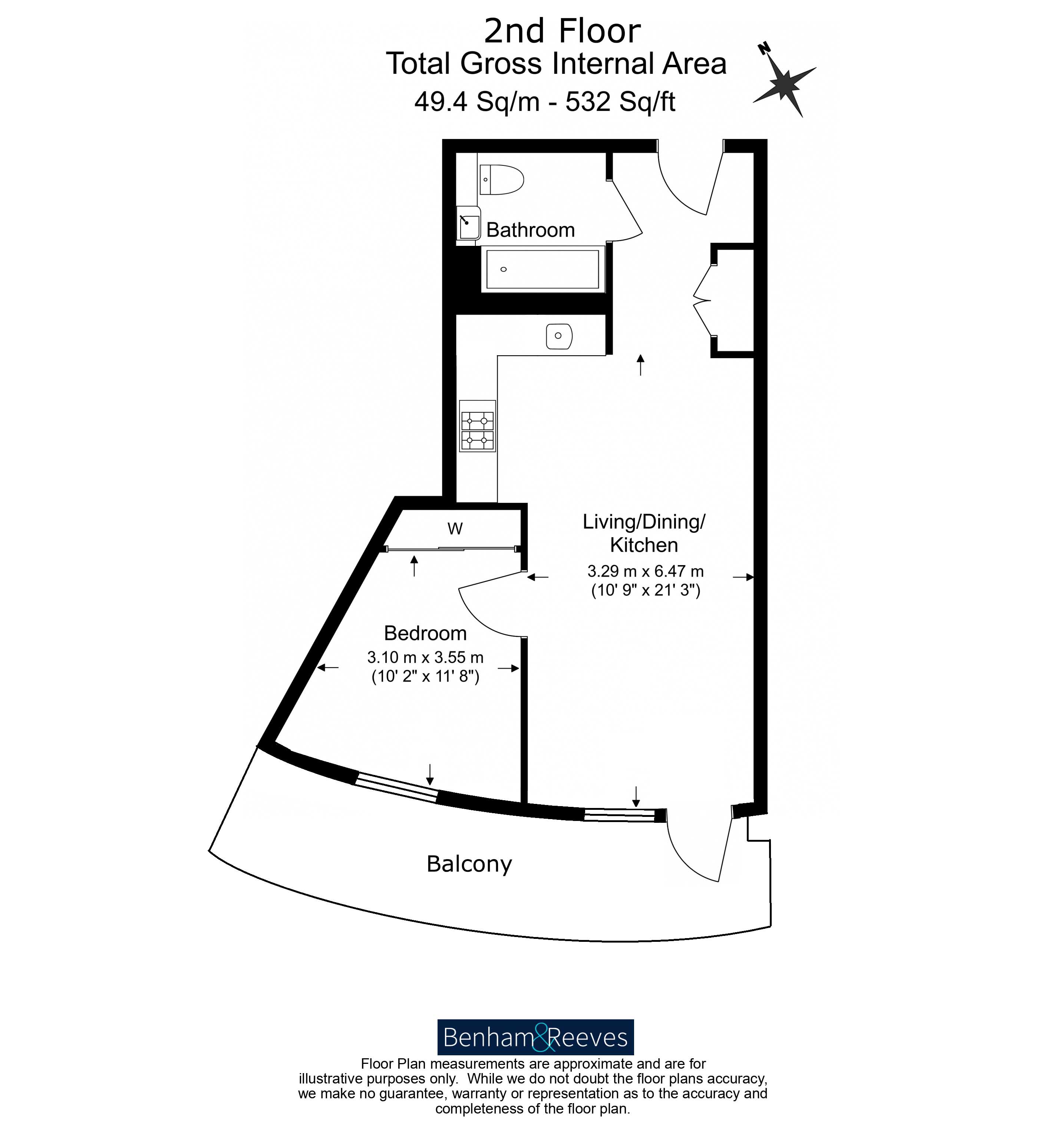 1  bedroom flat to rent in North End Road, Wembley, HA9-Floorplan