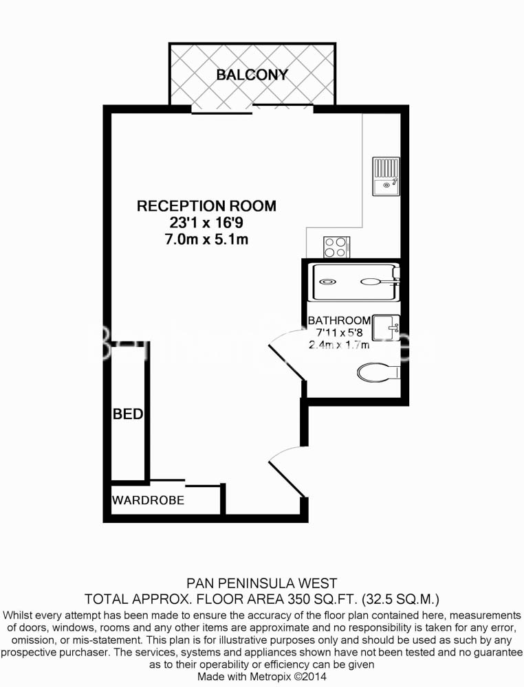 Studio flat to rent in Pan Peninsula Square, Canary Wharf, E14-Floorplan