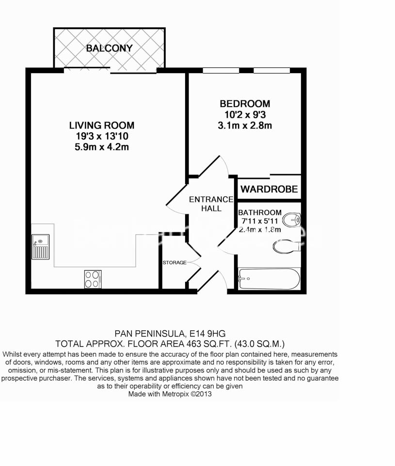 1  bedroom flat to rent in Pan Peninsula West Tower, Canary Wharf, E14-Floorplan