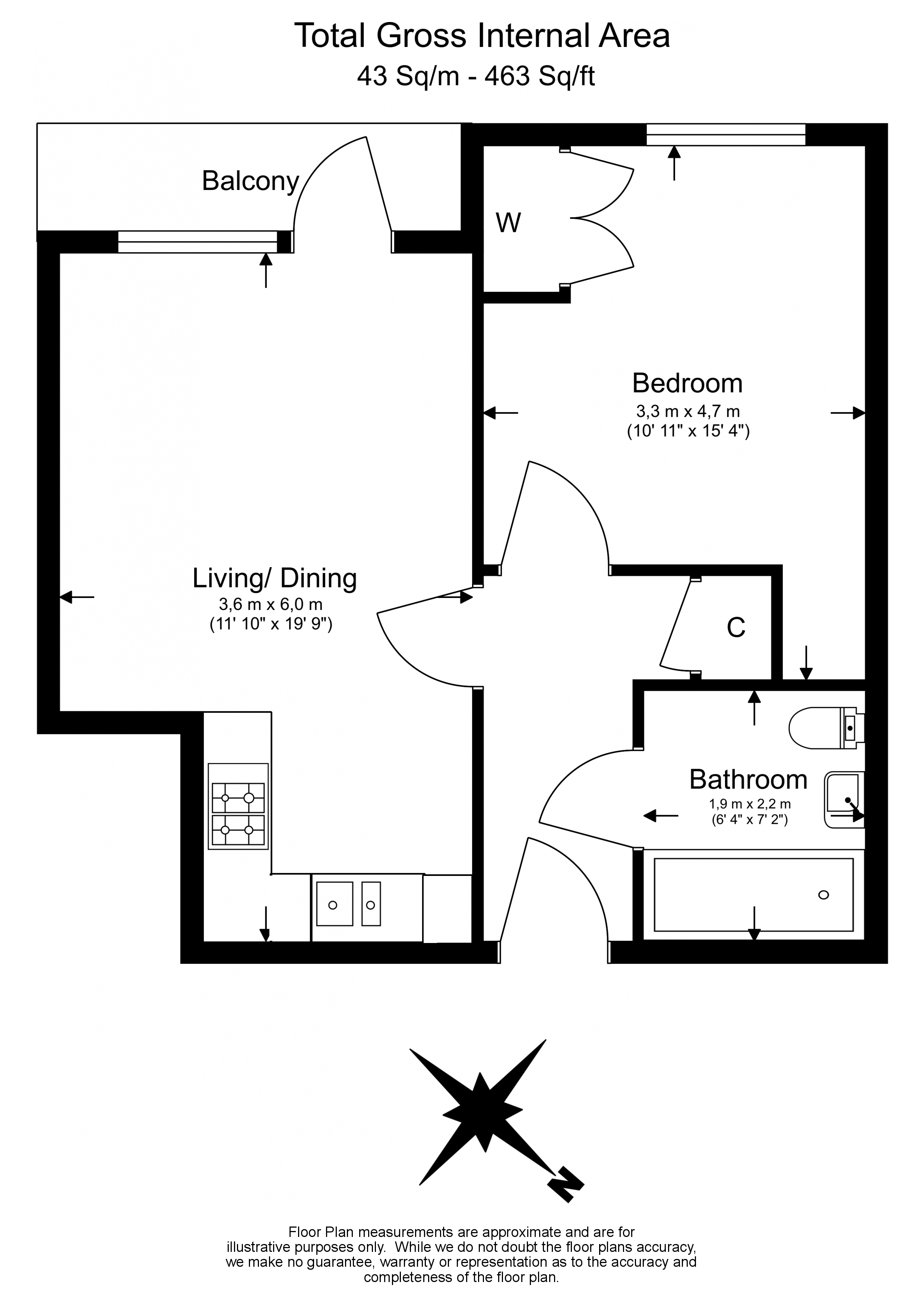 1 bedroom flat to rent in Lanterns Way, Canary Wharf, E14-Floorplan