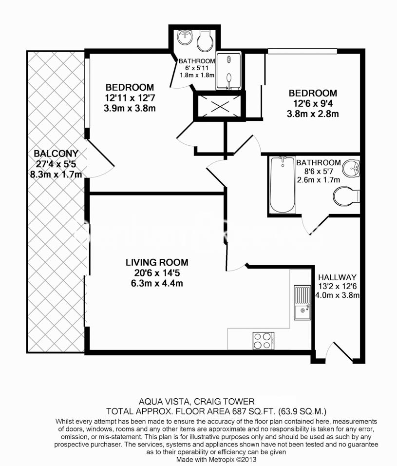 2 bedrooms flat to rent in Aqua Vista Square, Canary Wharf, E3-Floorplan