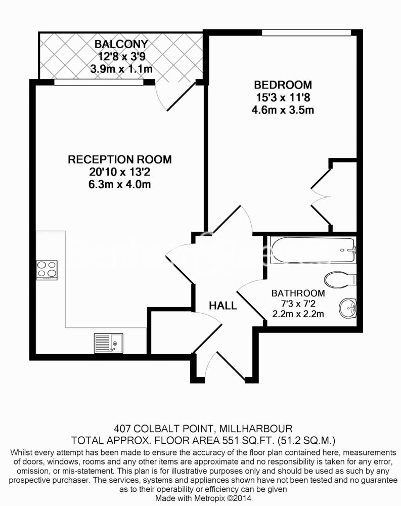 1 bedroom flat to rent in Millharbour, South Quay, E14-Floorplan