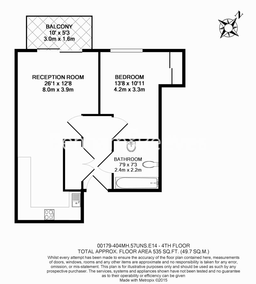 1  bedroom flat to rent in Mellor House, Canary Wharf, E14-Floorplan