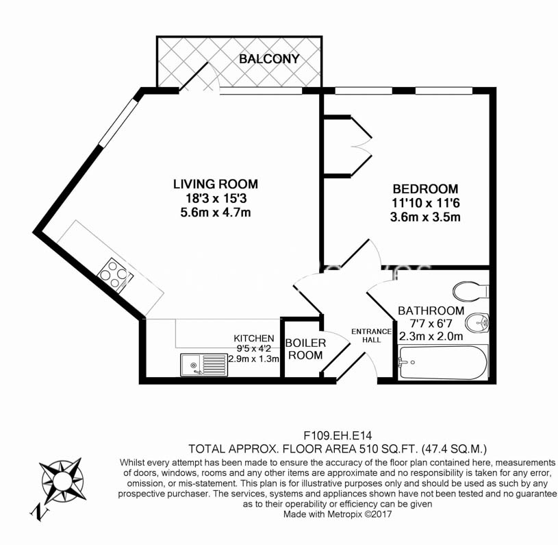 1  bedroom flat to rent in St. Anne's Street, Canary Wharf, E14-Floorplan