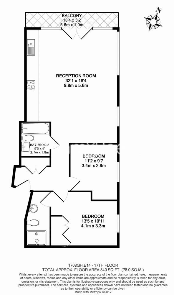 2 bedrooms flat to rent in Grantham House, Botanic Square, E14-Floorplan