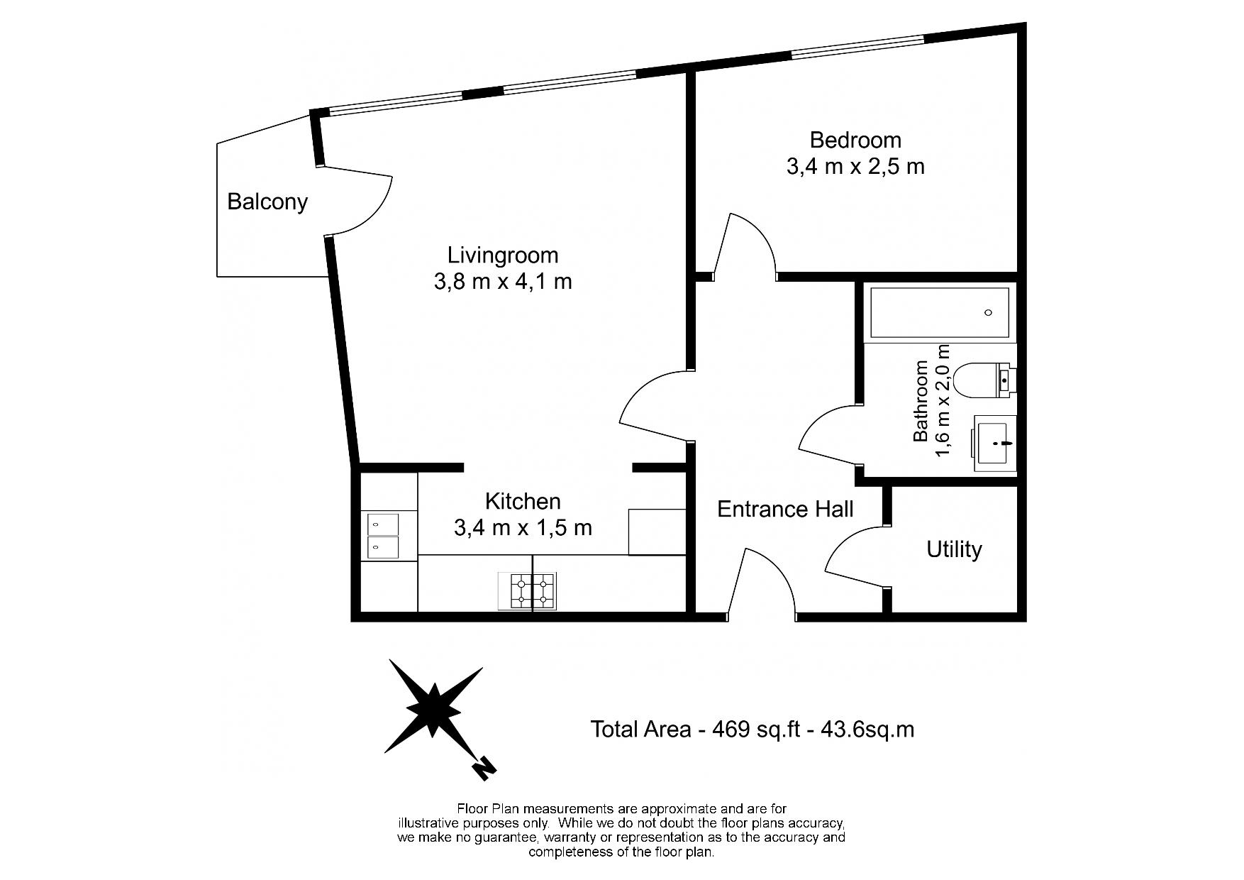 1 bedroom flat to rent in Indescon Square, Cananary Wharf, E14-Floorplan