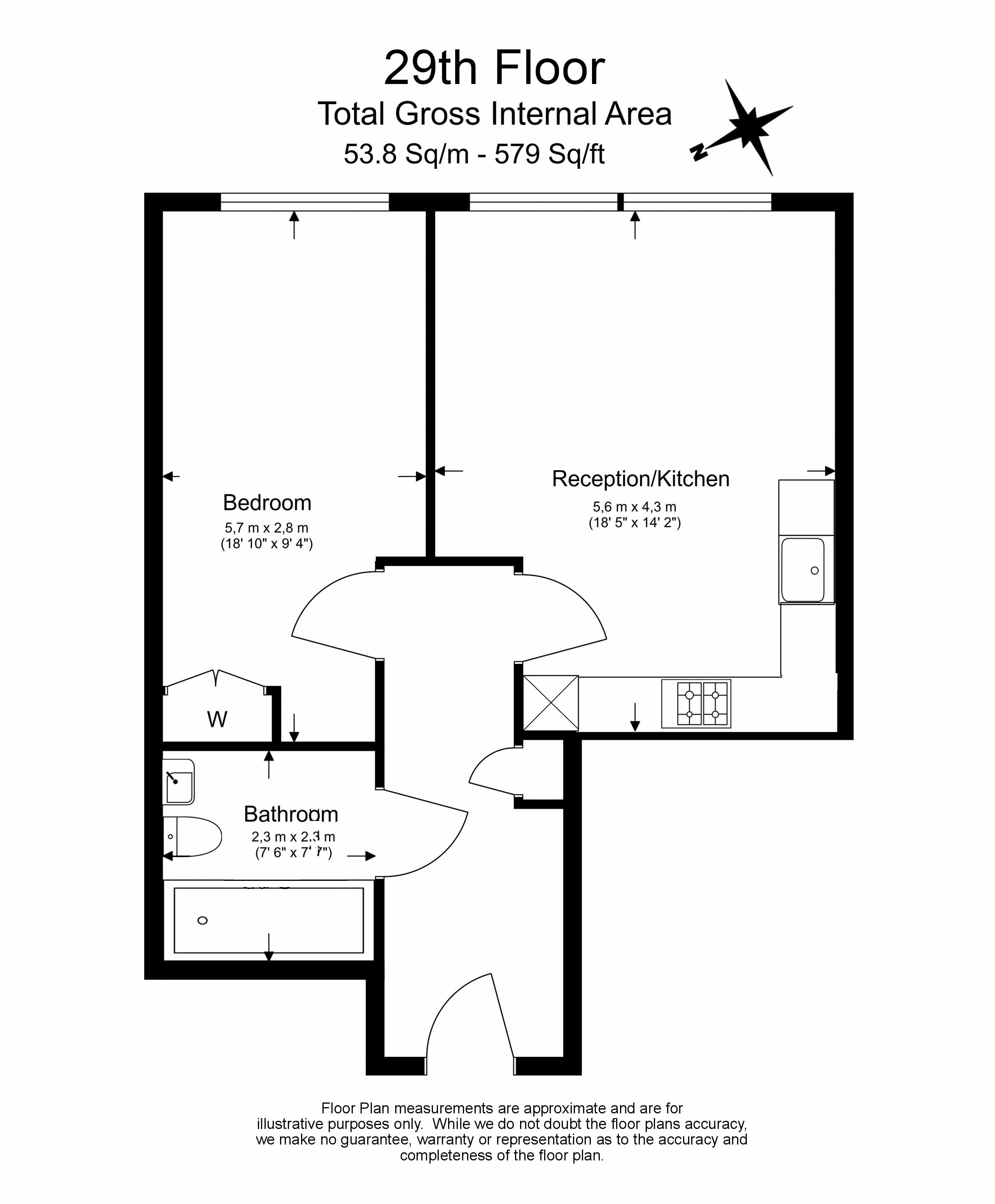 1 bedroom flat to rent in Landmark East, Marsh Wall, E14-Floorplan