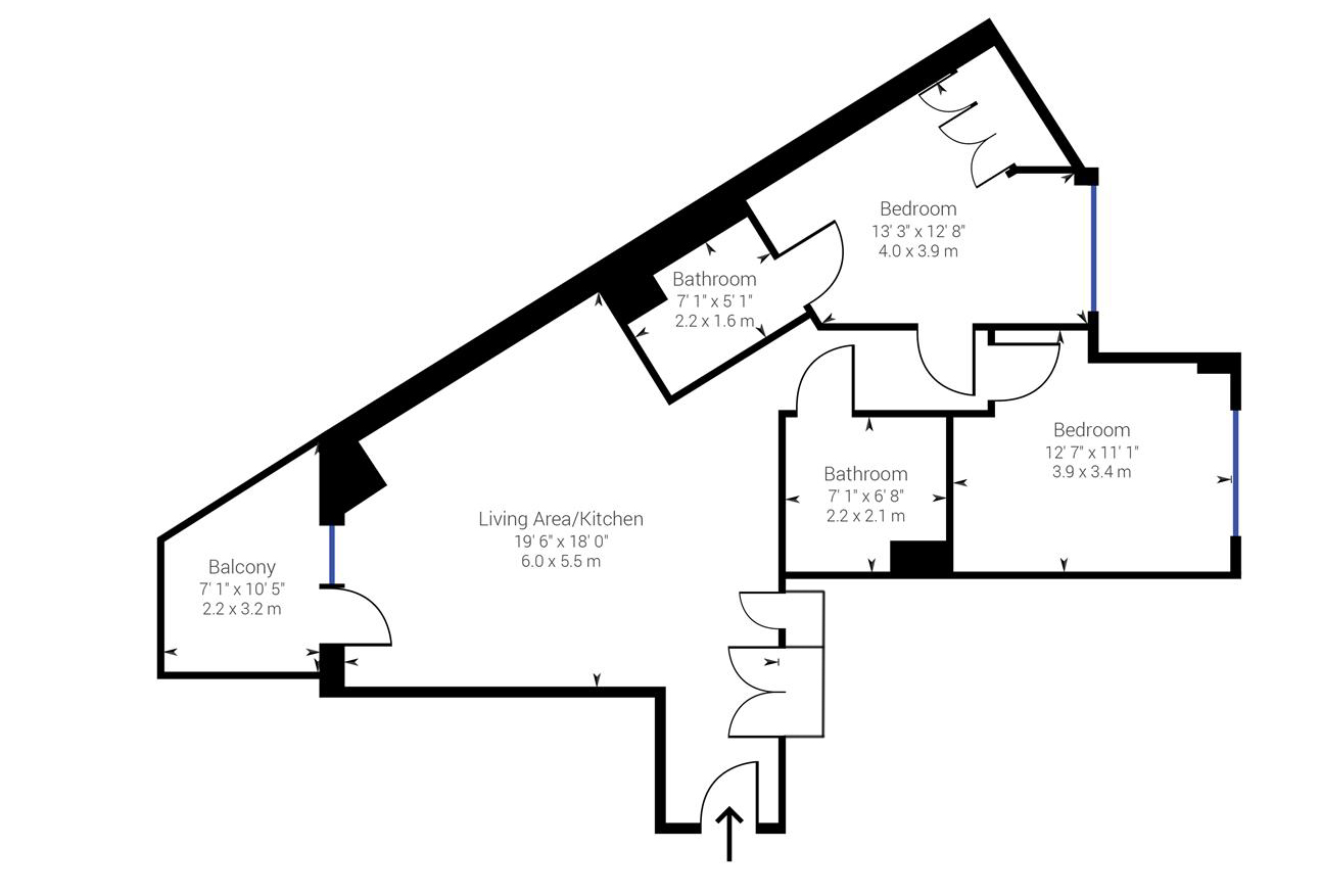 2 bedrooms flat to rent in Royal Docks West, Western Gateway, E16-Floorplan