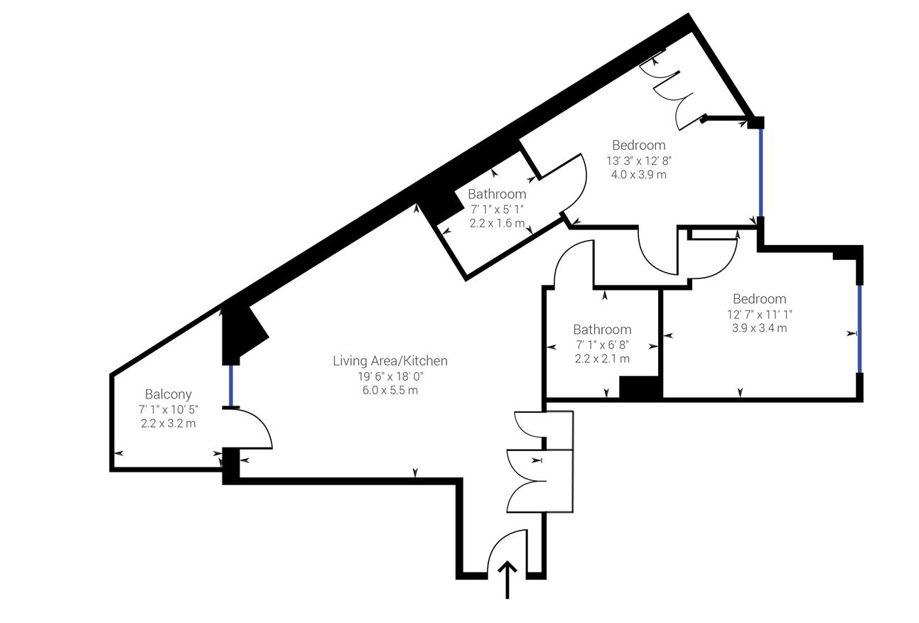 2  bedrooms flat to rent in Royal Docks West, Western Gateway, E16-Floorplan