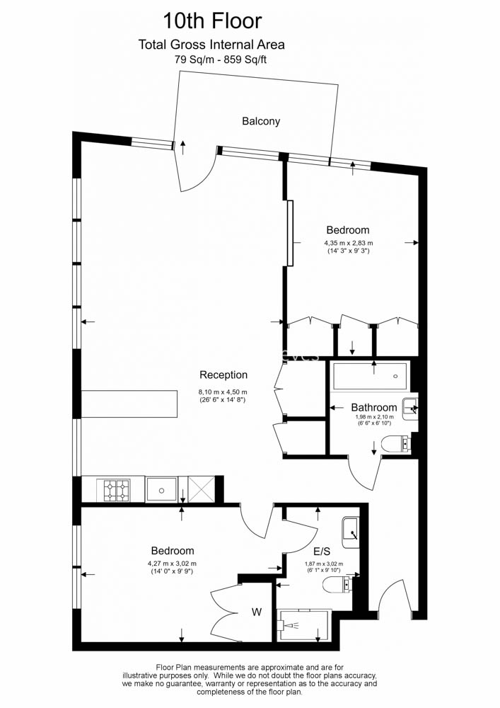 2  bedrooms flat to rent in Lyell Street, Canary Wharf, E14-Floorplan