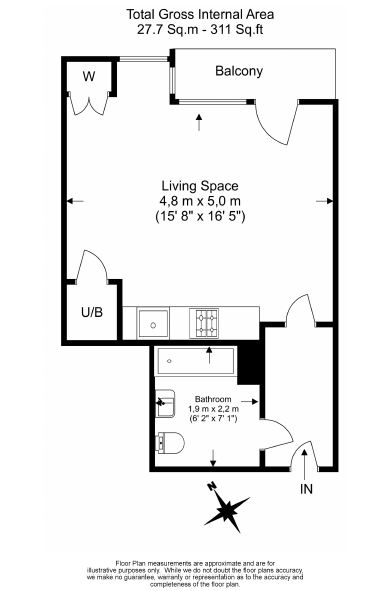 Studio flat to rent in Keymer Place, Canary Gateway, E14-Floorplan