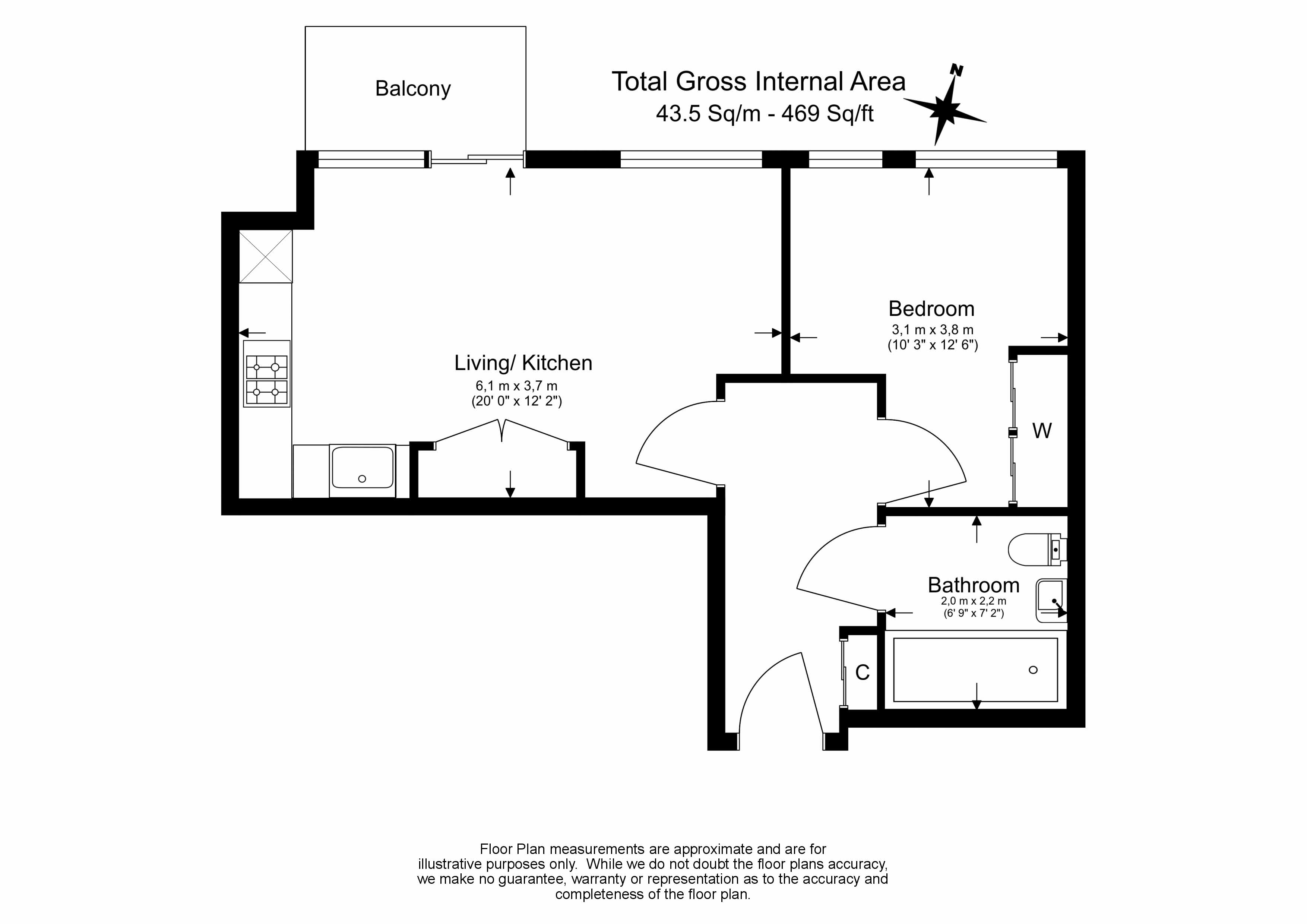 1  bedroom flat to rent in Marner Point, Jefferson Plaza, E3-Floorplan