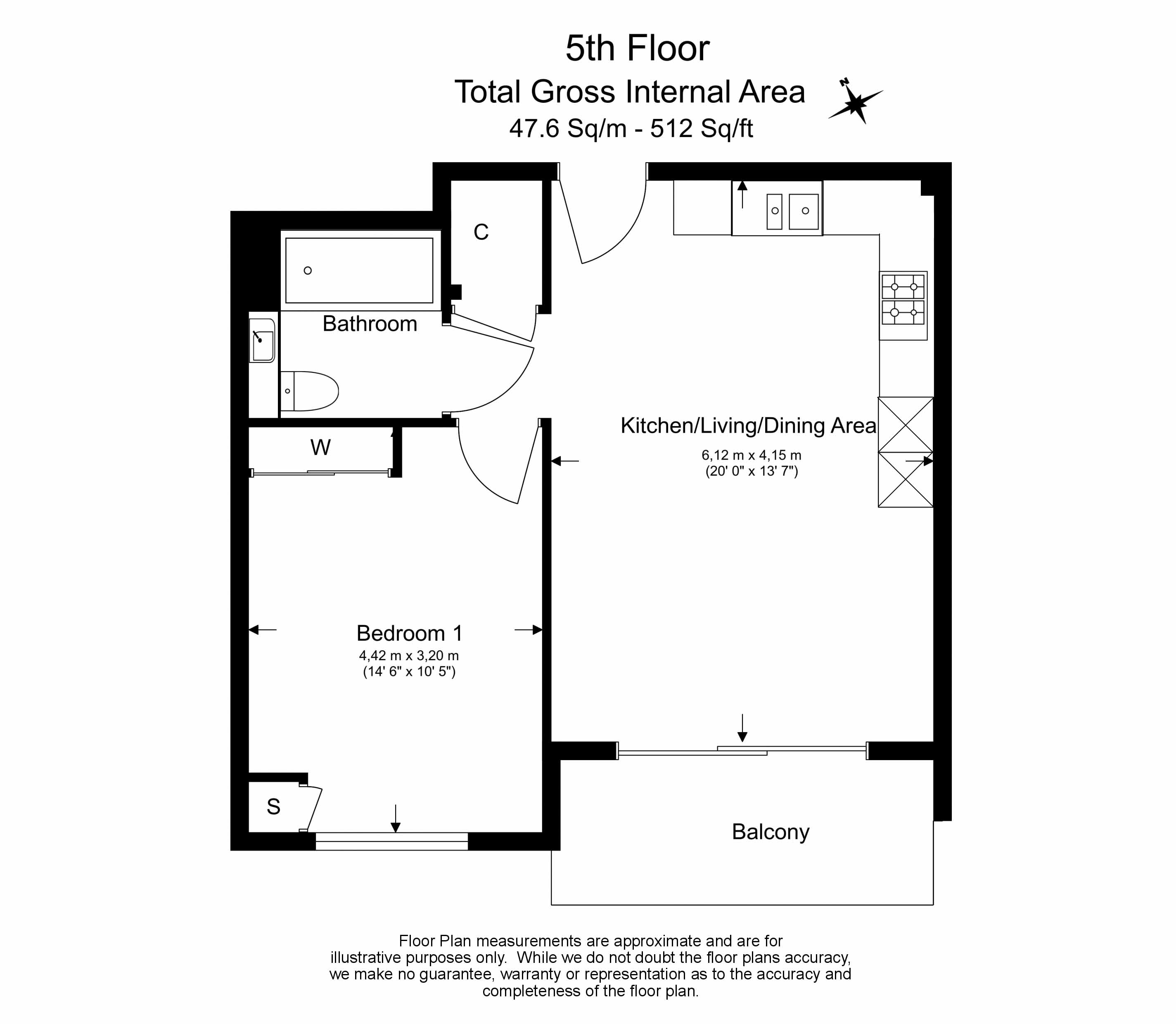 1  bedroom flat to rent in Abbey Road, Barking, IG11-Floorplan