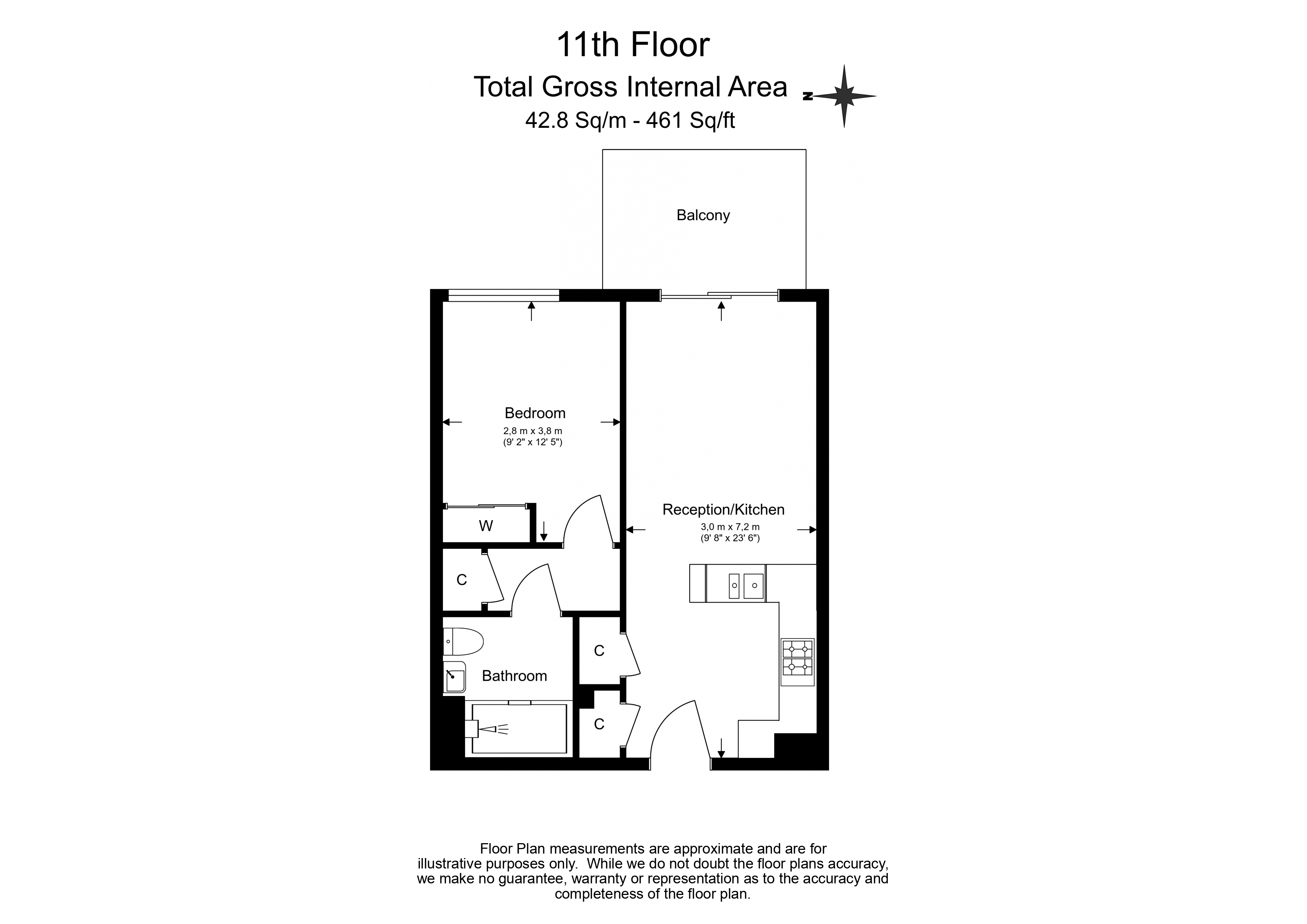 1 bedroom flat to rent in Hawser Lane, Canary Wharf, E14-Floorplan
