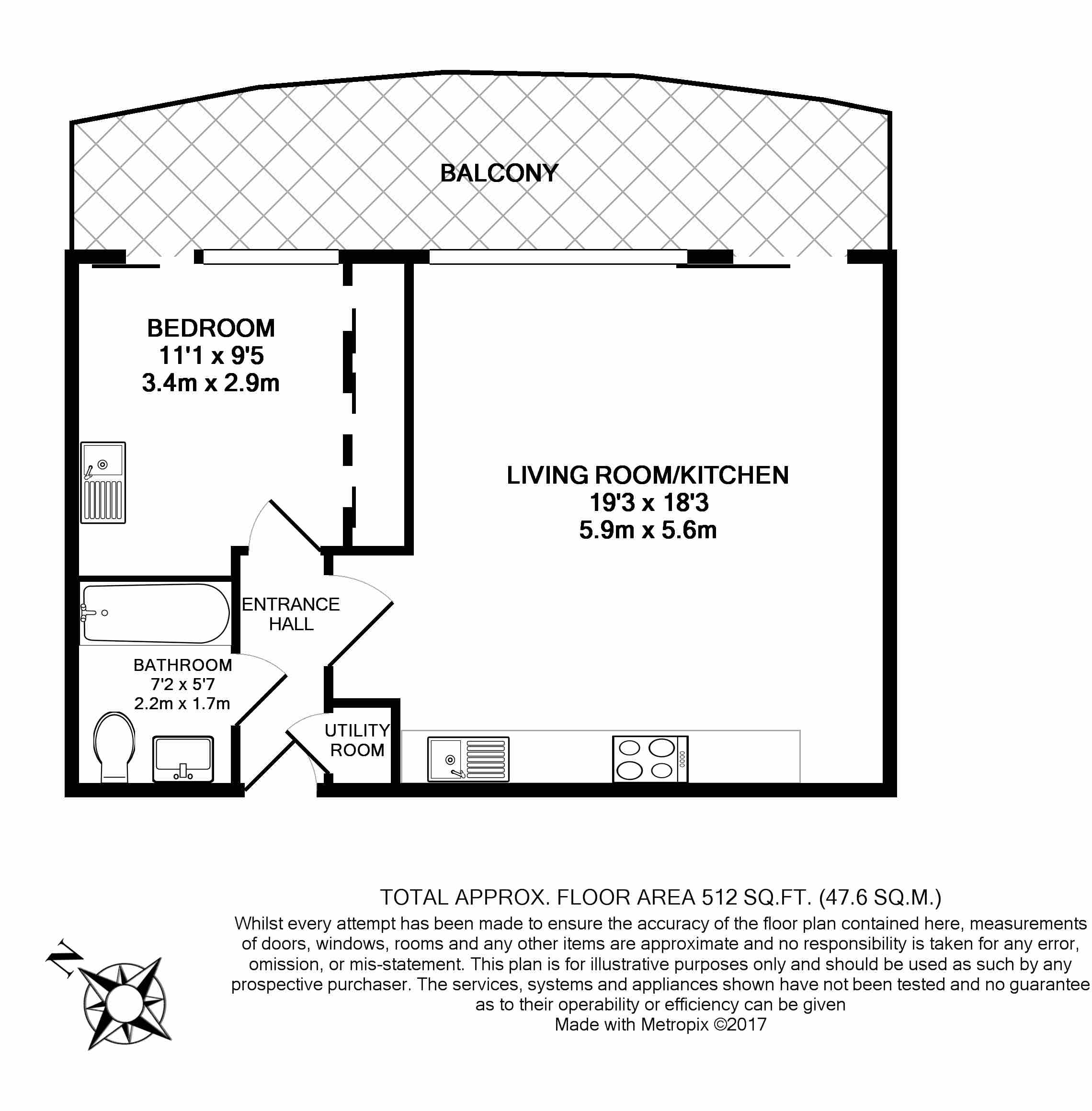 1  bedroom flat to rent in Aurora Building, Blackwall Way, E14-Floorplan
