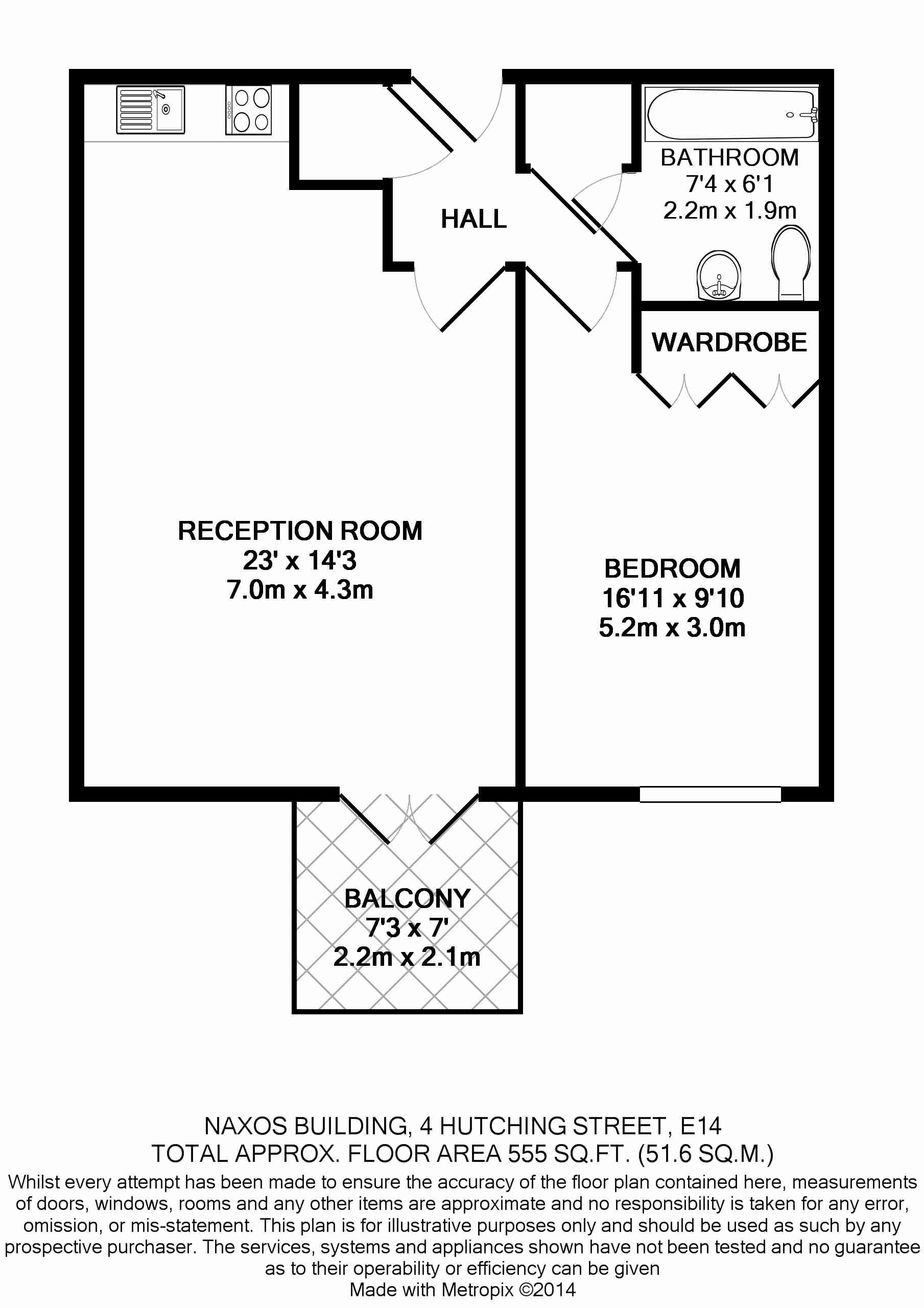 1  bedroom flat to rent in Naxos Building, Canary Wharf, E14-Floorplan
