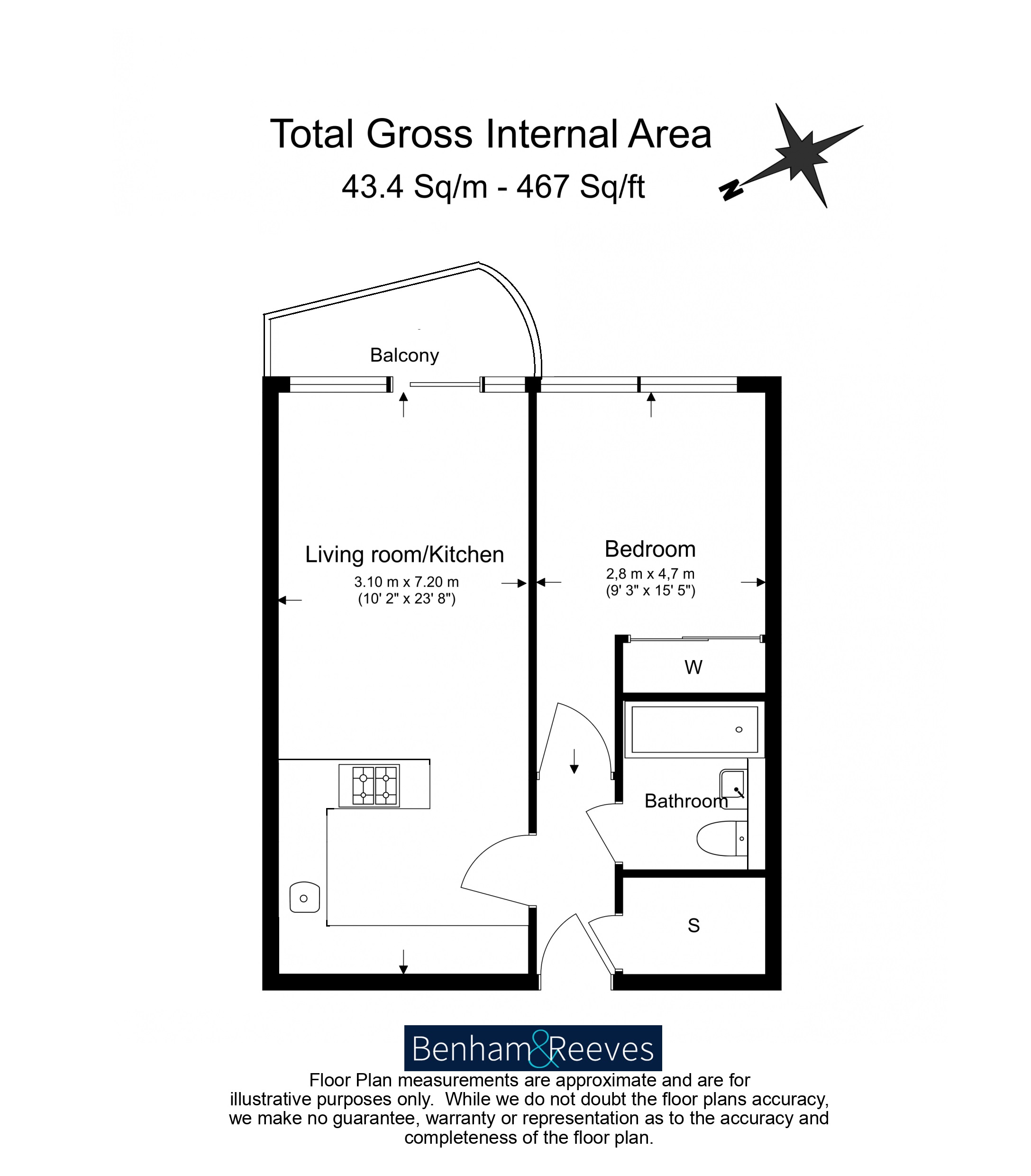 1  bedroom flat to rent in Bridges Court Road, Battersea, SW11-Floorplan