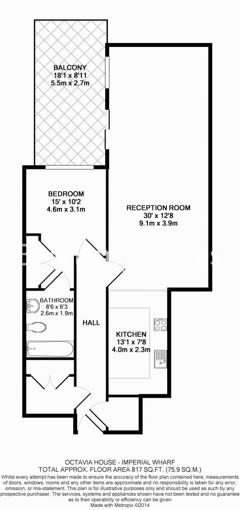1  bedroom flat to rent in Townmead Road, Fulham, SW6-Floorplan