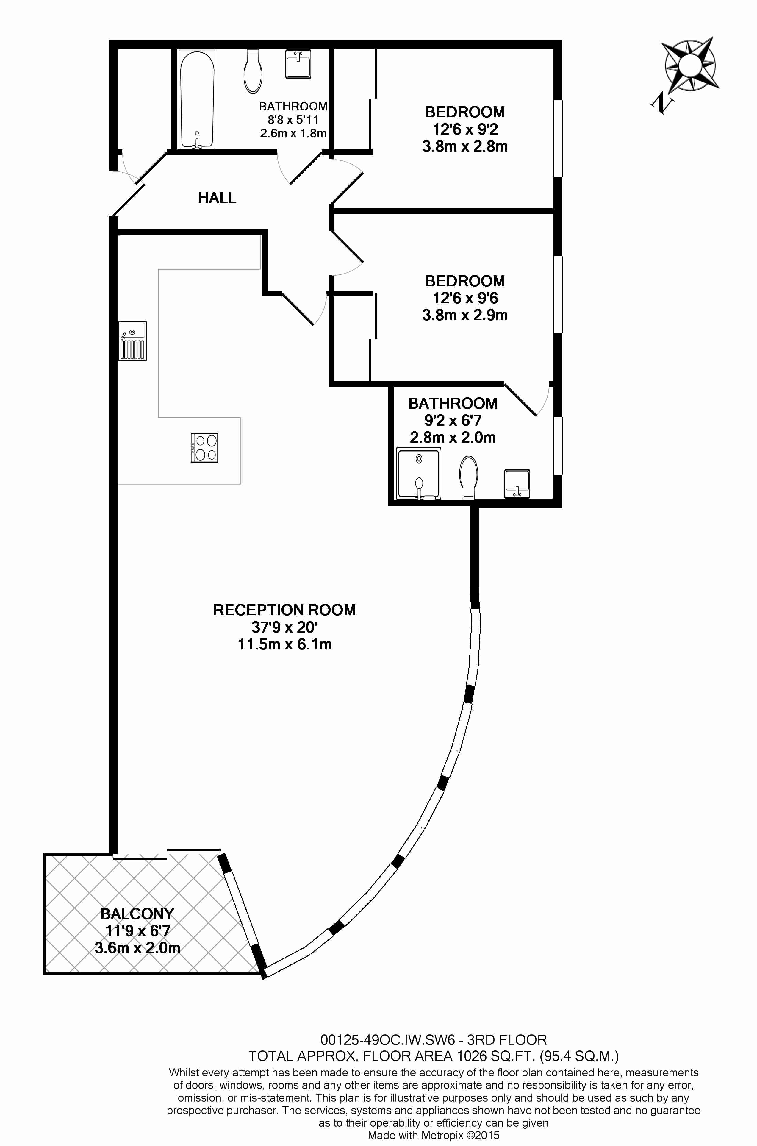 2  bedrooms flat to rent in Townmead Road, Fulham, SW6-Floorplan