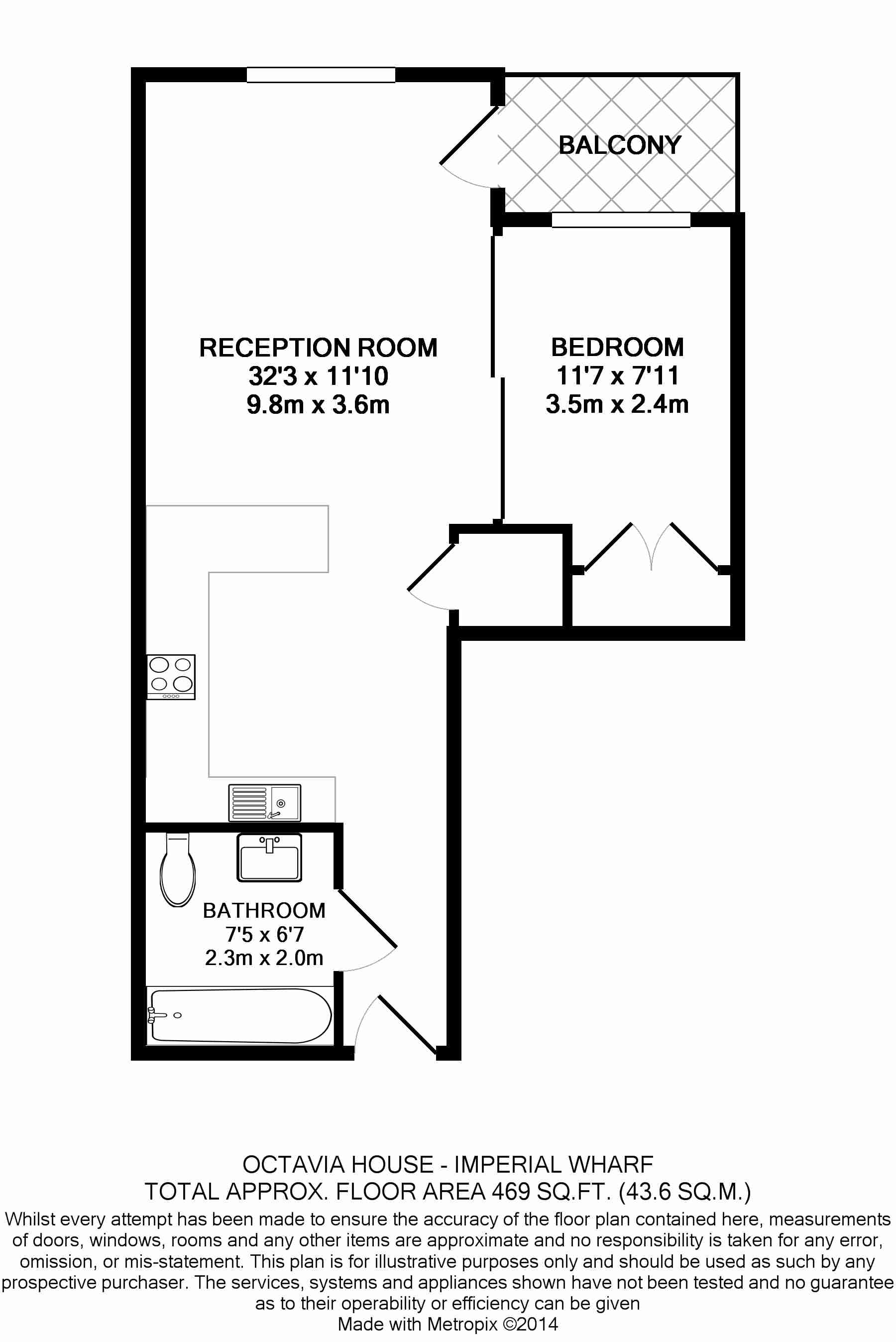 Studio flat to rent in Townmead Road, Fulham, SW6-Floorplan