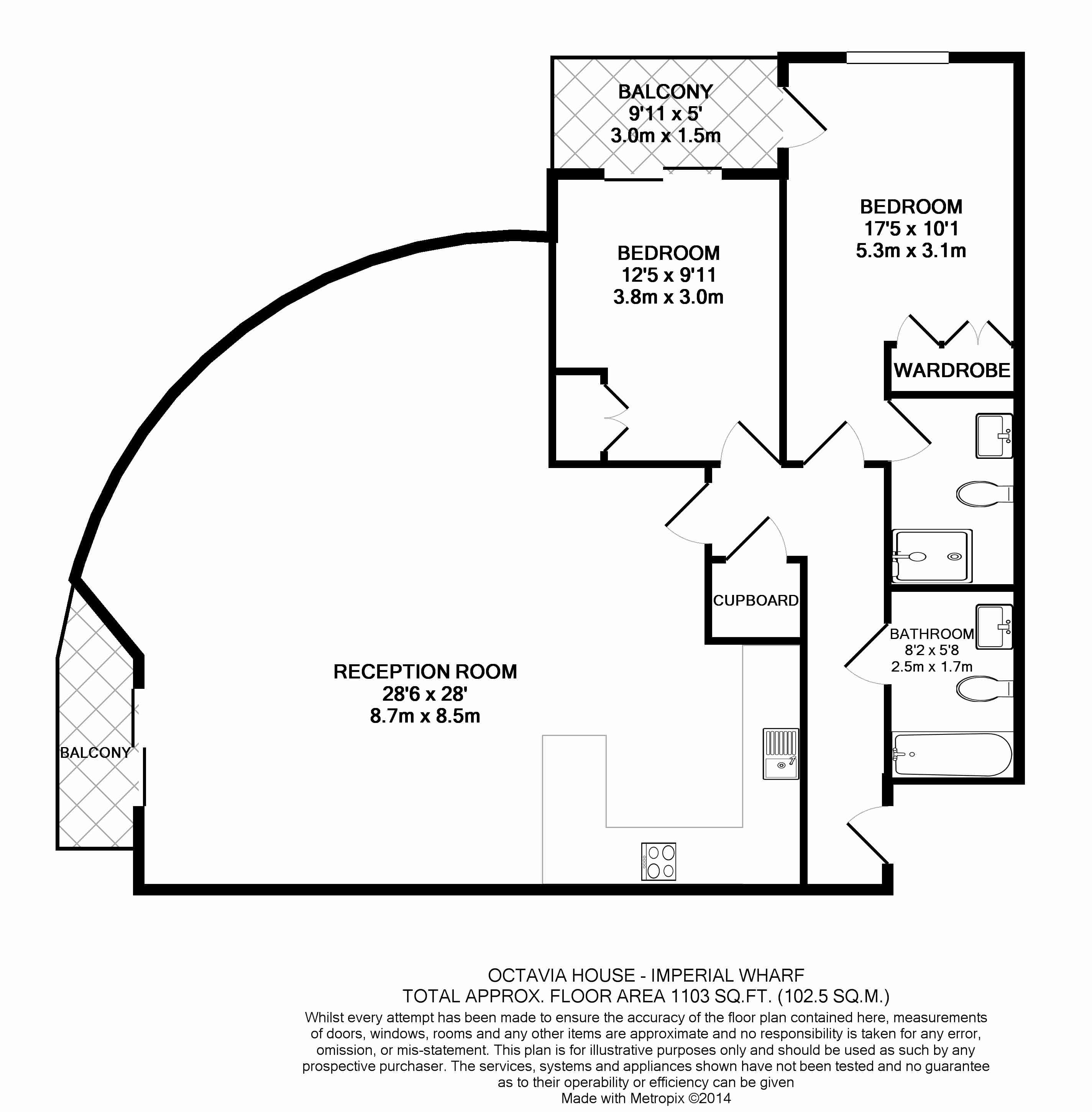 2  bedrooms flat to rent in Octavia House, Imperial Wharf, SW6-Floorplan