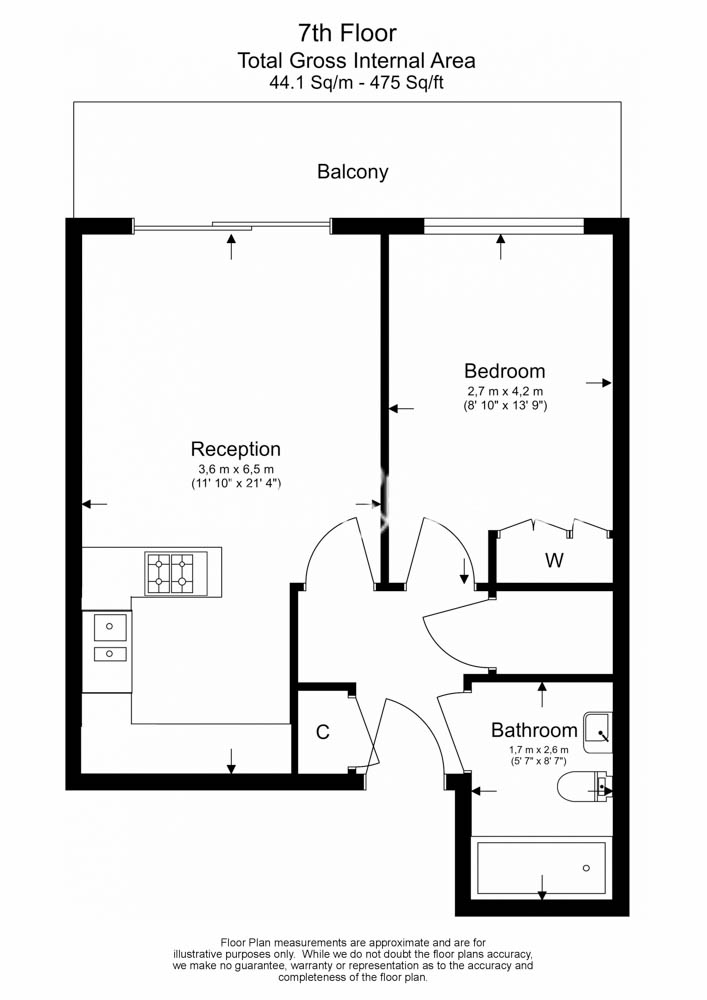 1  bedroom flat to rent in Townmead Road, Fulham, SW6-Floorplan