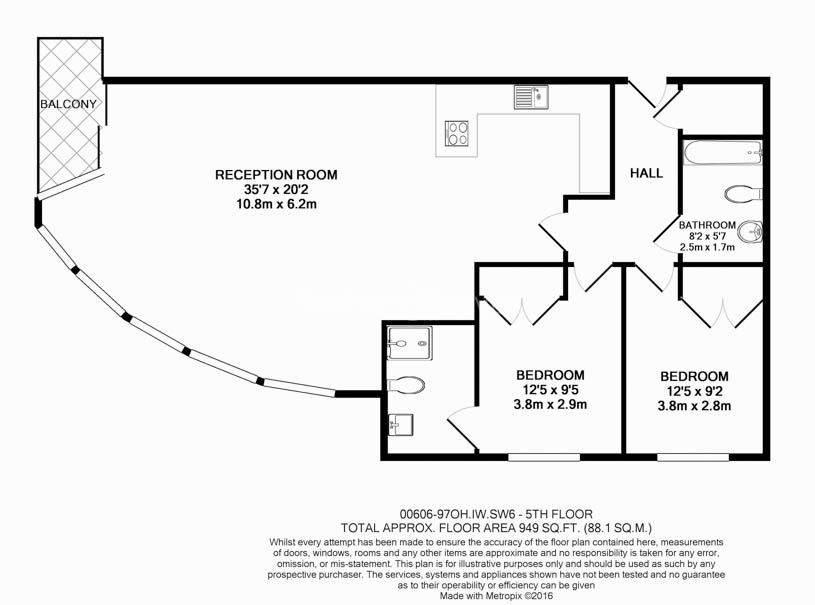 2 bedrooms flat to rent in Townmead Road, Fulham, SW6-Floorplan