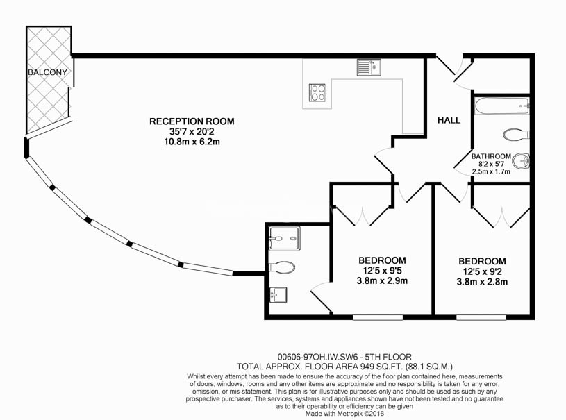 2  bedrooms flat to rent in Townmead Road, Fulham, SW6-Floorplan