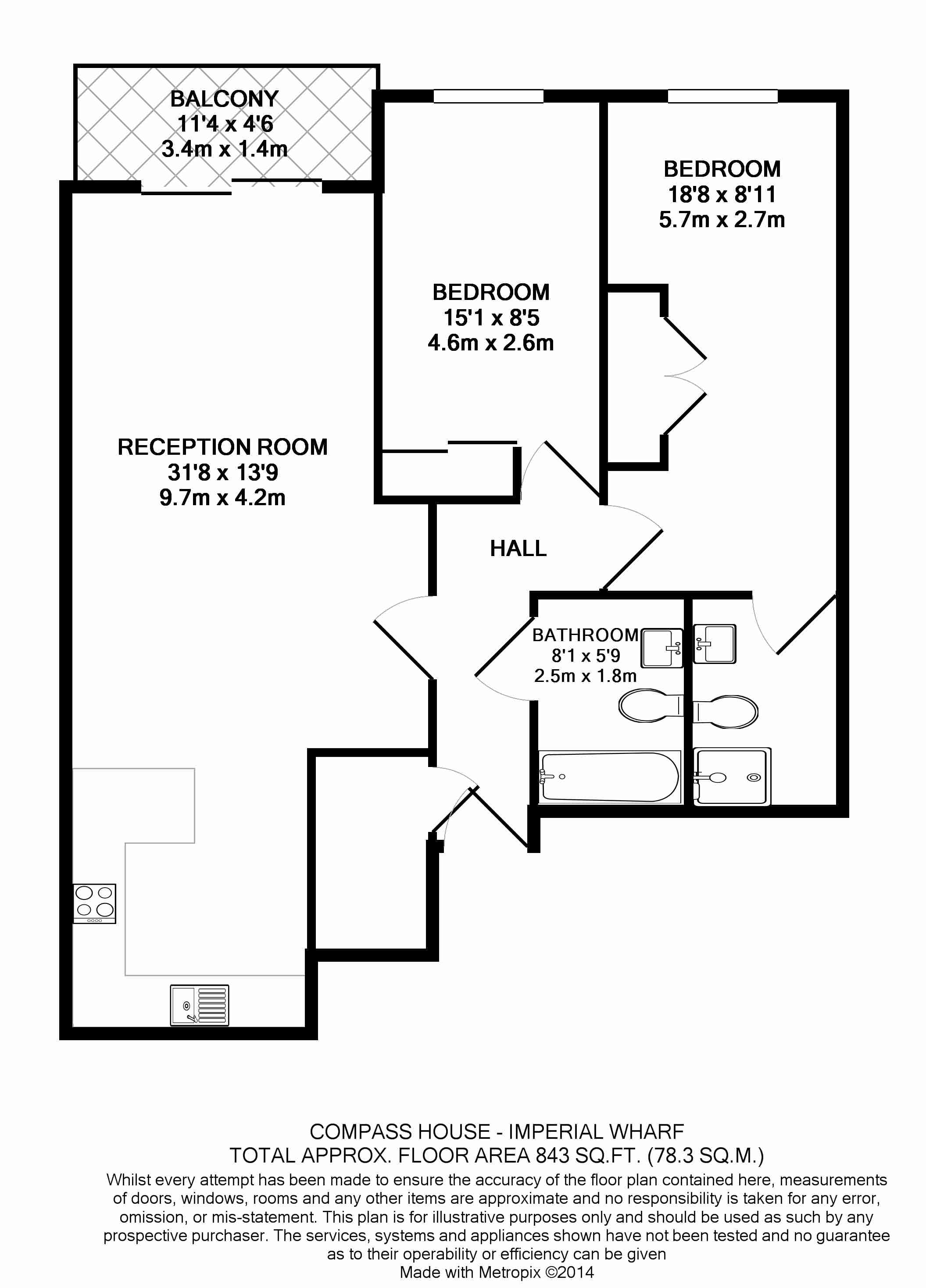 2  bedrooms flat to rent in Park Street, Fulham, SW6-Floorplan