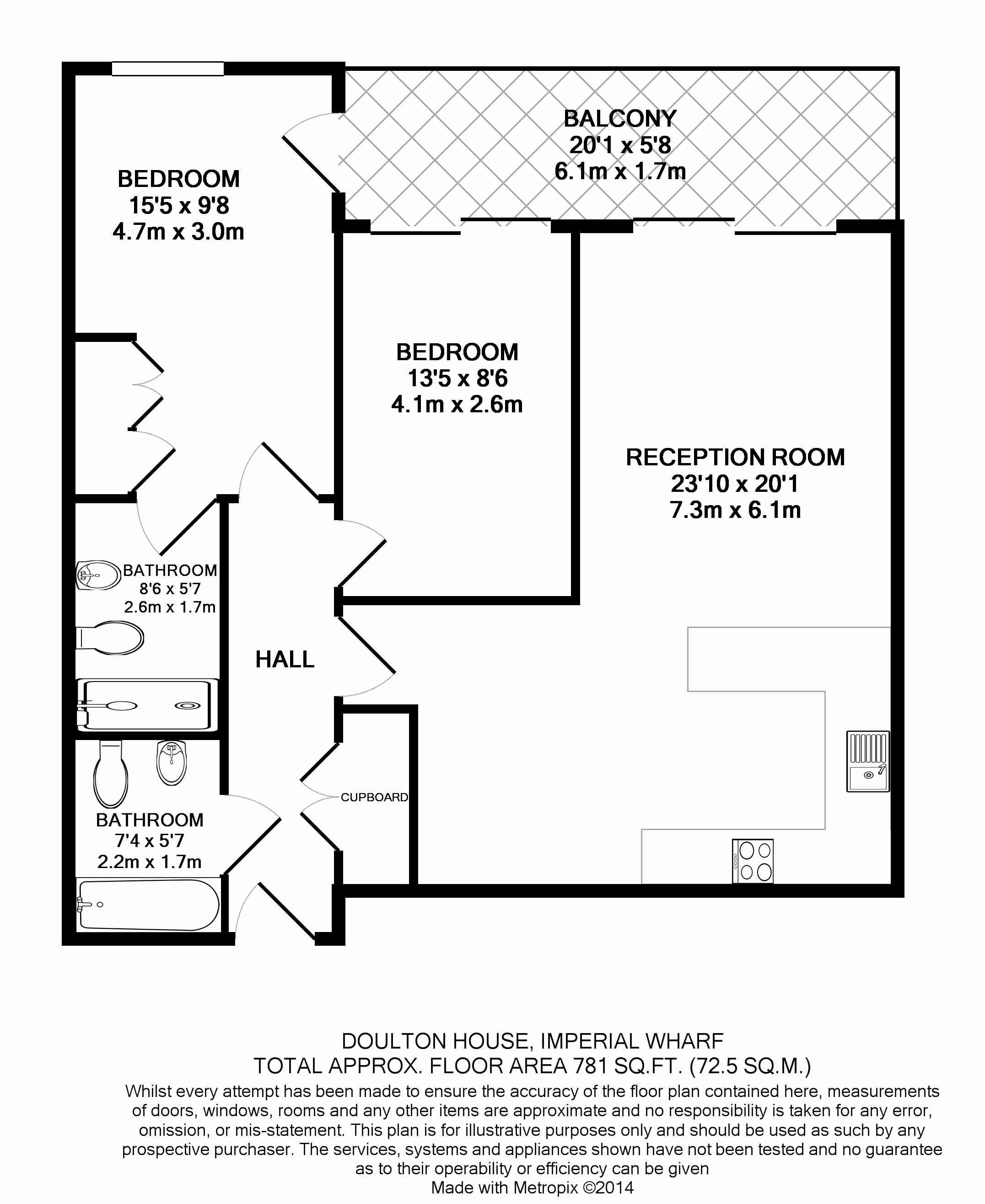 2  bedrooms flat to rent in Park Street, Fulham, SW6-Floorplan