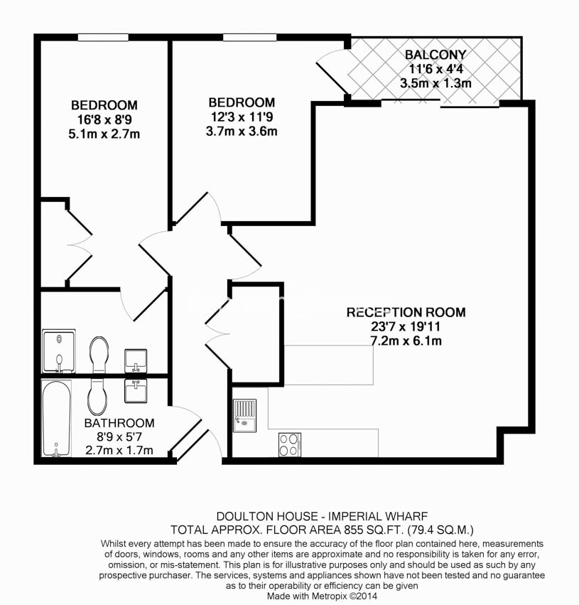2  bedrooms flat to rent in Park Street, Fulham, SW6-Floorplan