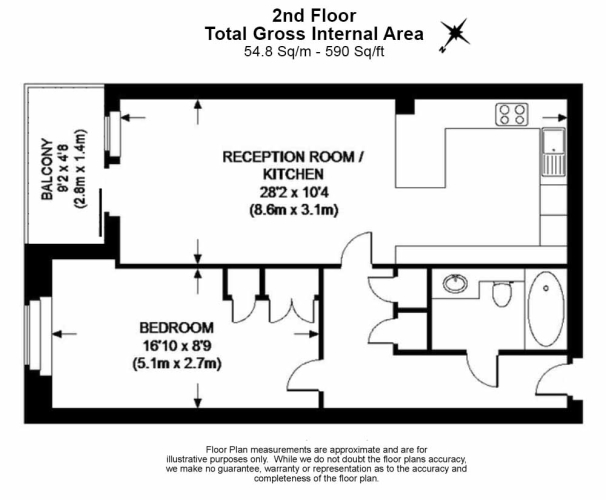 1  bedroom flat to rent in Doulton House, Fulham, SW6-Floorplan
