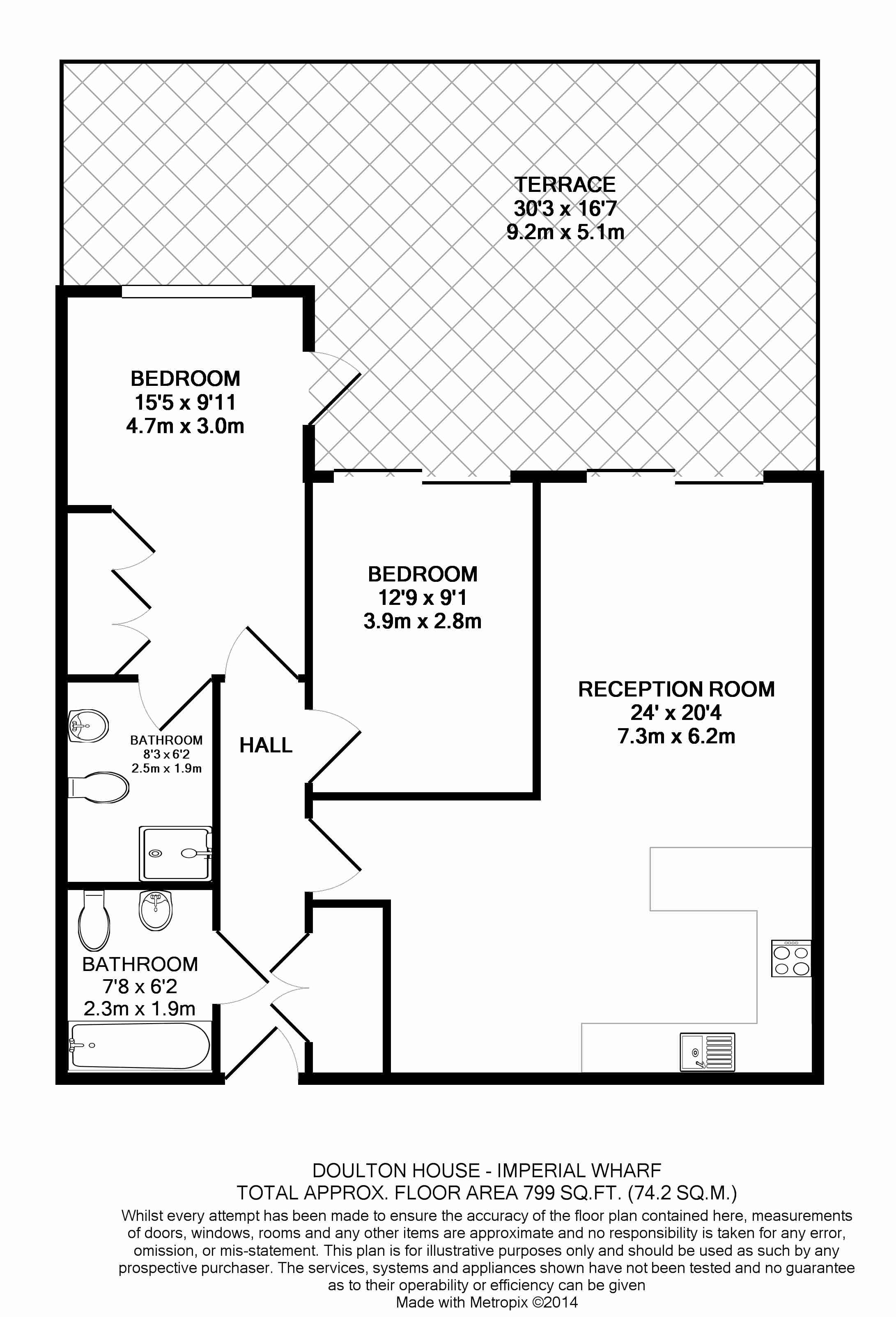 2  bedrooms flat to rent in Park Street, Fulham, SW6-Floorplan
