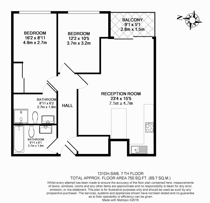 2  bedrooms flat to rent in Park Street, Fulham, SW6-Floorplan