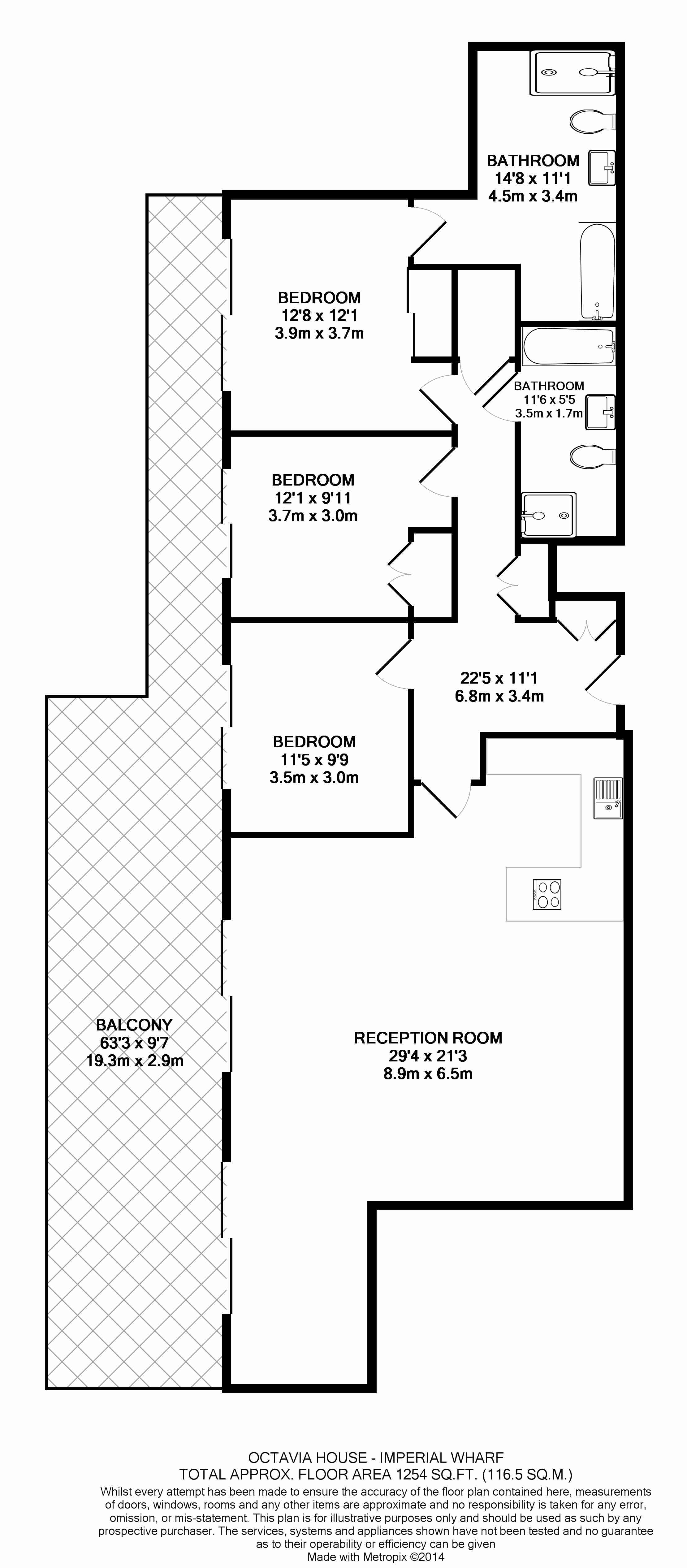 3  bedrooms flat to rent in Townmead Road, Fulham, SW6-Floorplan