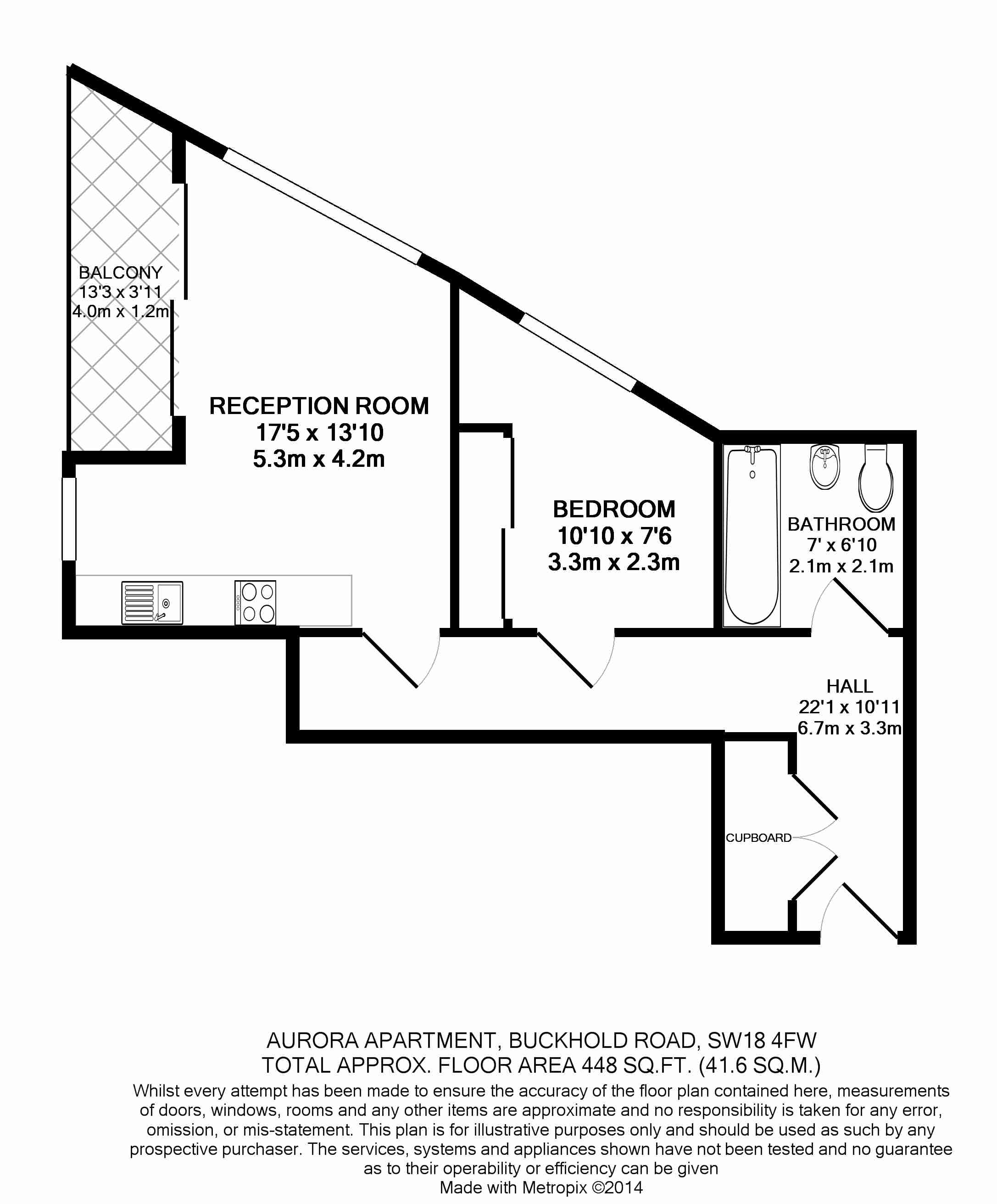 1  bedroom flat to rent in Buckhold Road, Wandsworth, SW18-Floorplan
