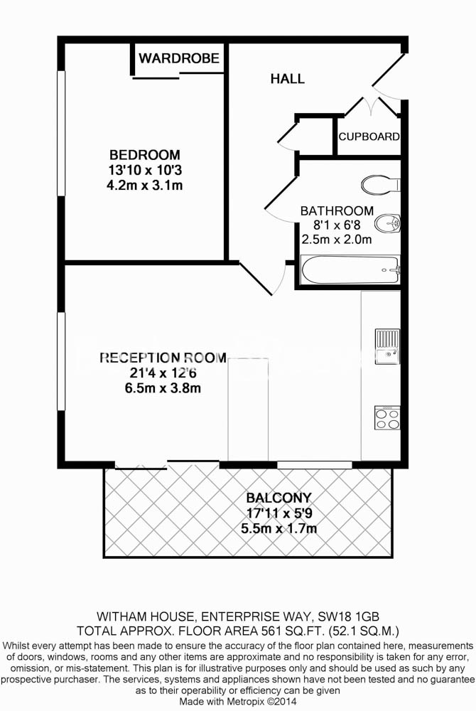 1  bedroom flat to rent in Enterprise Way, Wandsworth, SW18-Floorplan