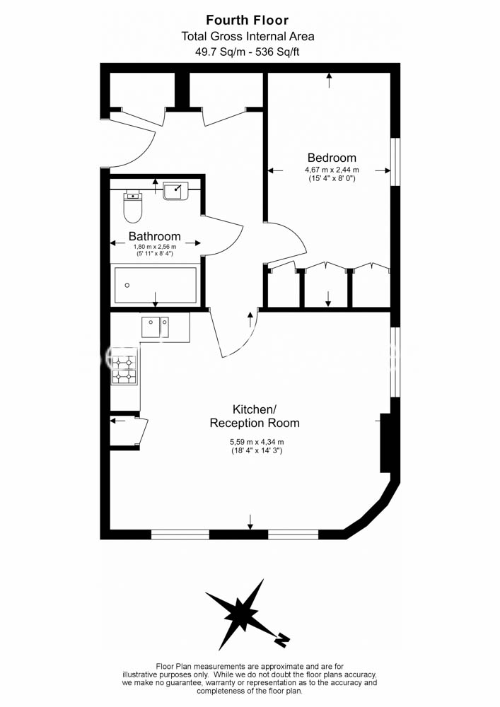 1  bedroom flat to rent in Sesame Apartments, Battersea, SW11-Floorplan