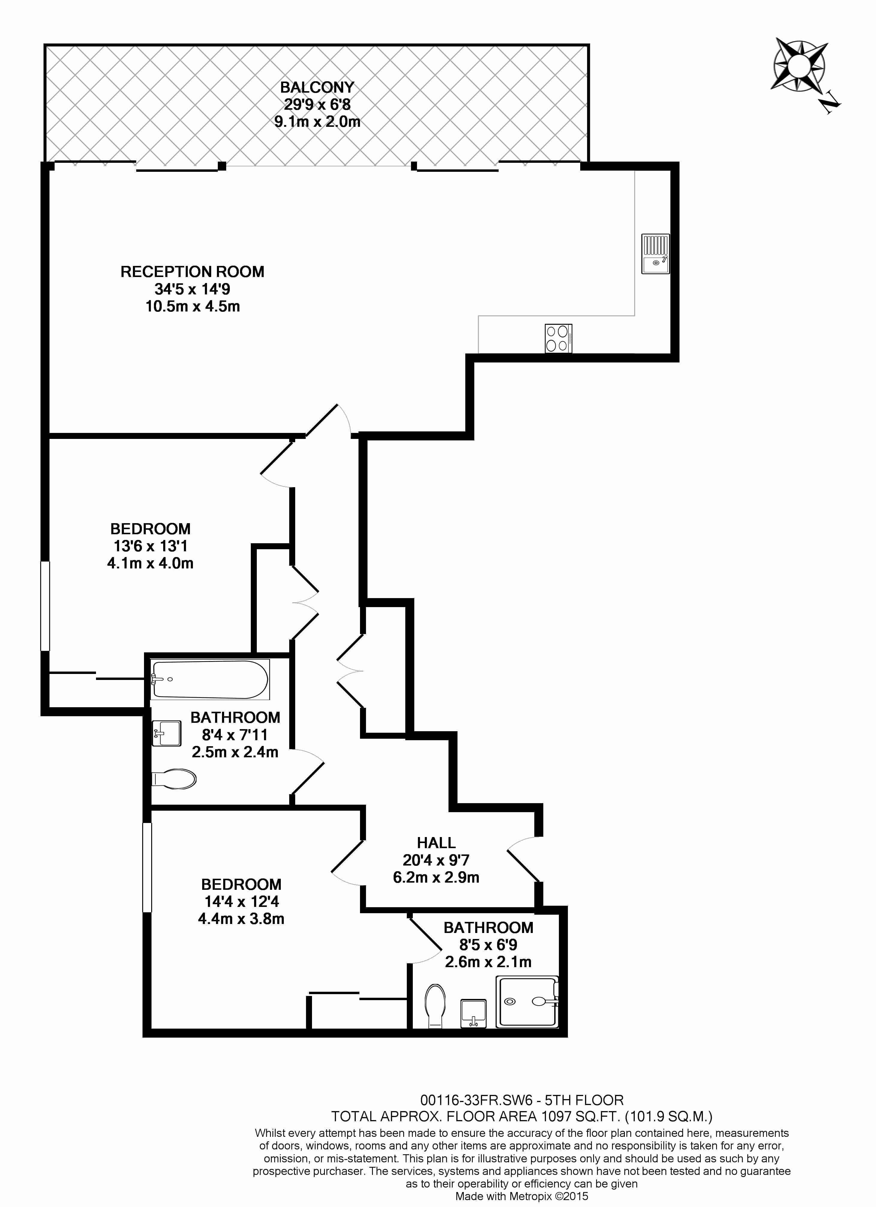 2  bedrooms flat to rent in Central Avenue, Fulham, SW6-Floorplan