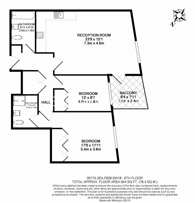 2  bedrooms flat to rent in Eastfields Avenue, Wandsworth, SW18-Floorplan