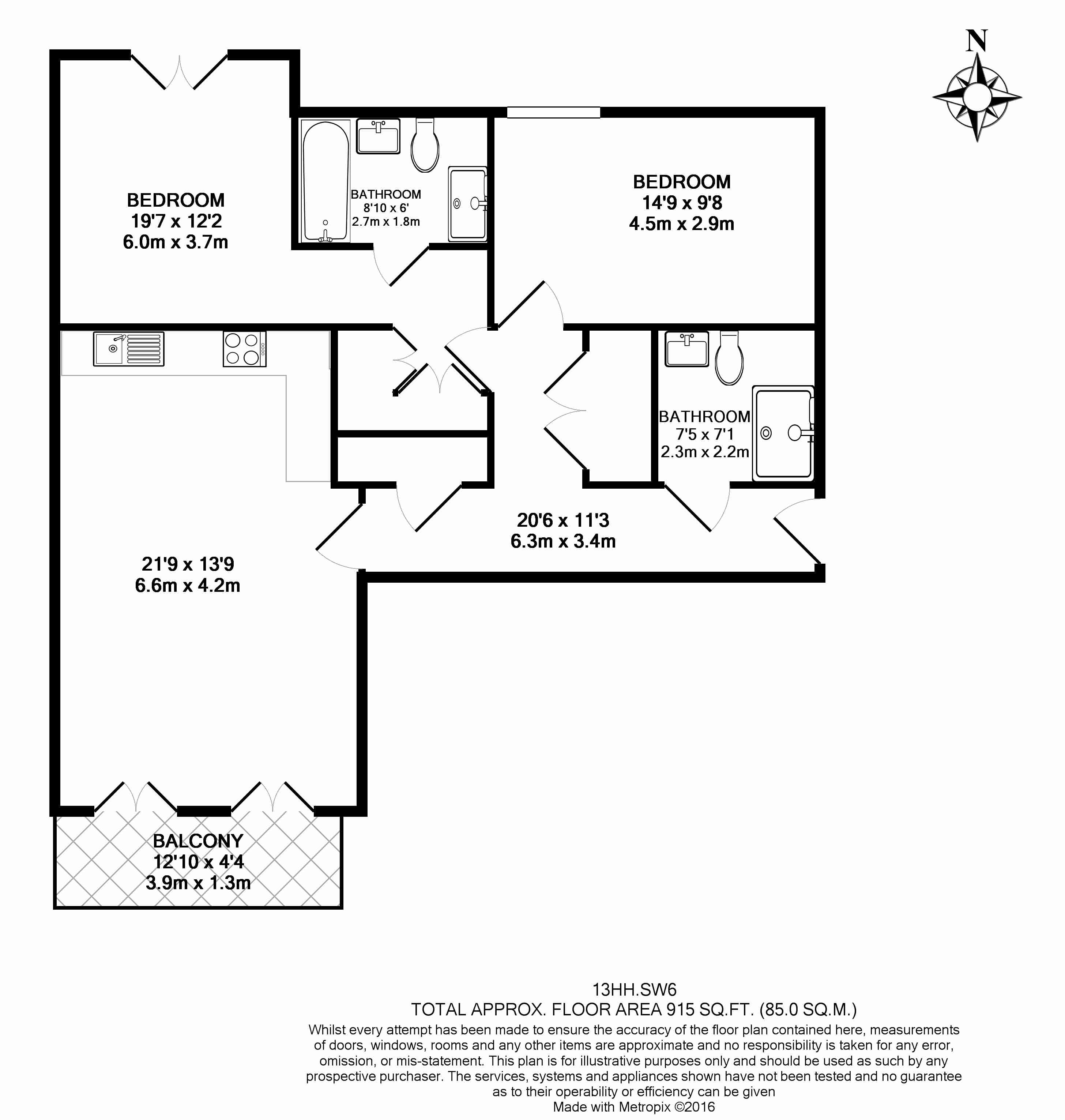 2 bedroom(s) flat to rent in Broomhouse Lane, Fulham, SW6-Floorplan