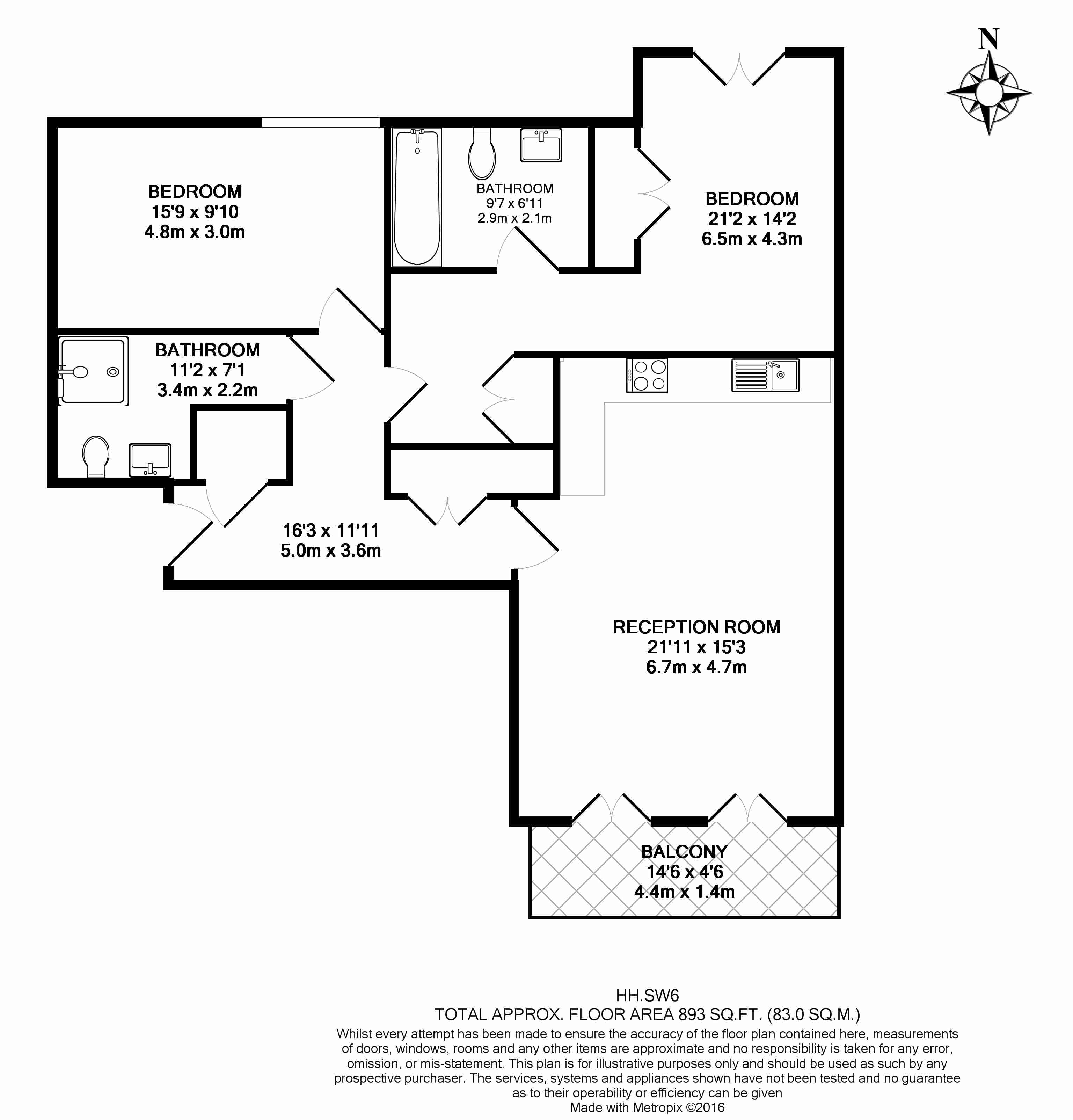 2  bedrooms flat to rent in Broomhouse Lane, Fulham, SW6-Floorplan