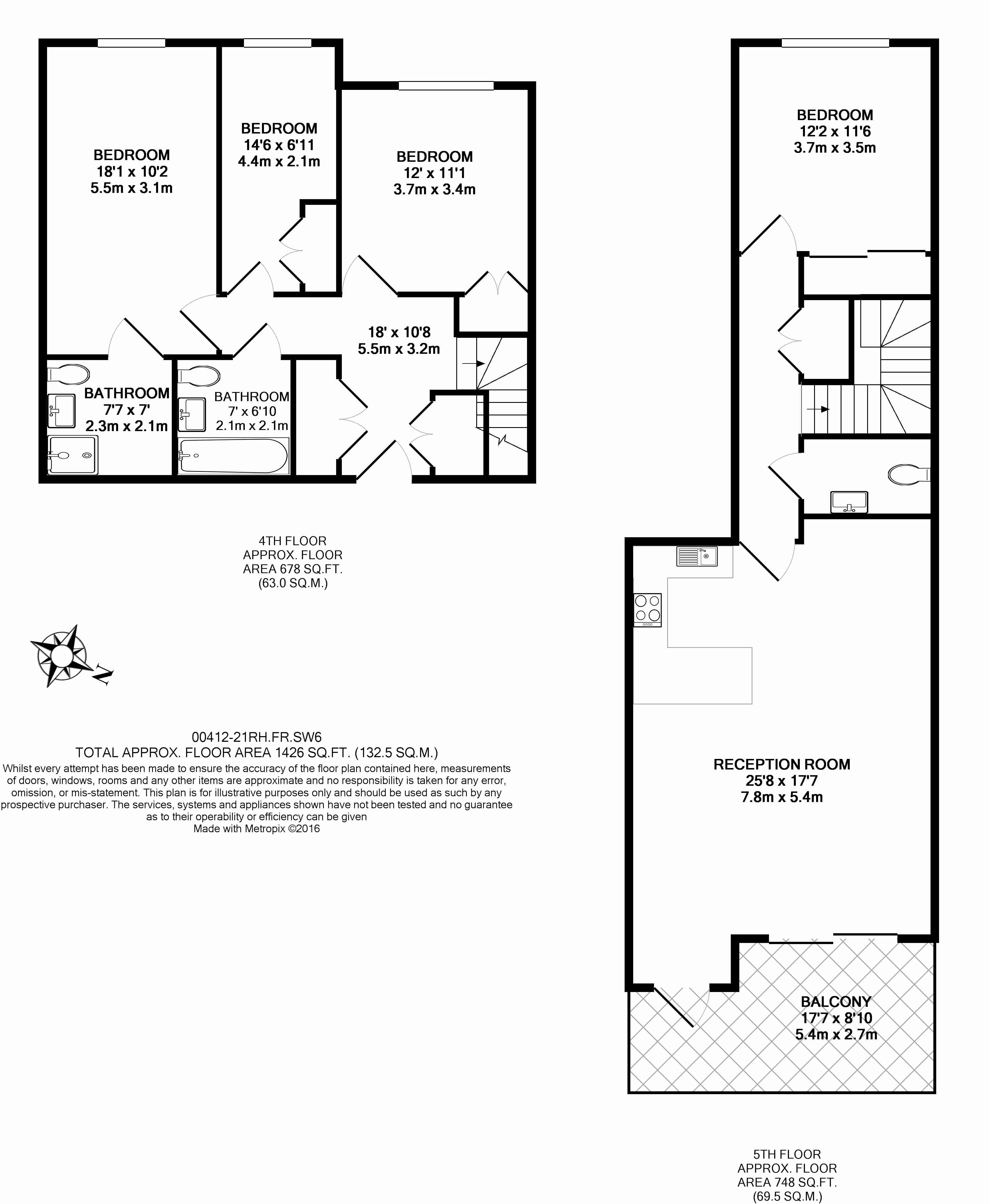 4  bedrooms flat to rent in Central Avenue, Fulham, SW6-Floorplan