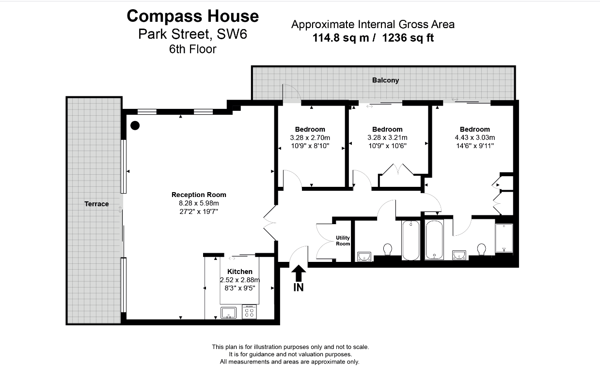3  bedrooms flat to rent in Park Street, Imperial Wharf, SW6-Floorplan