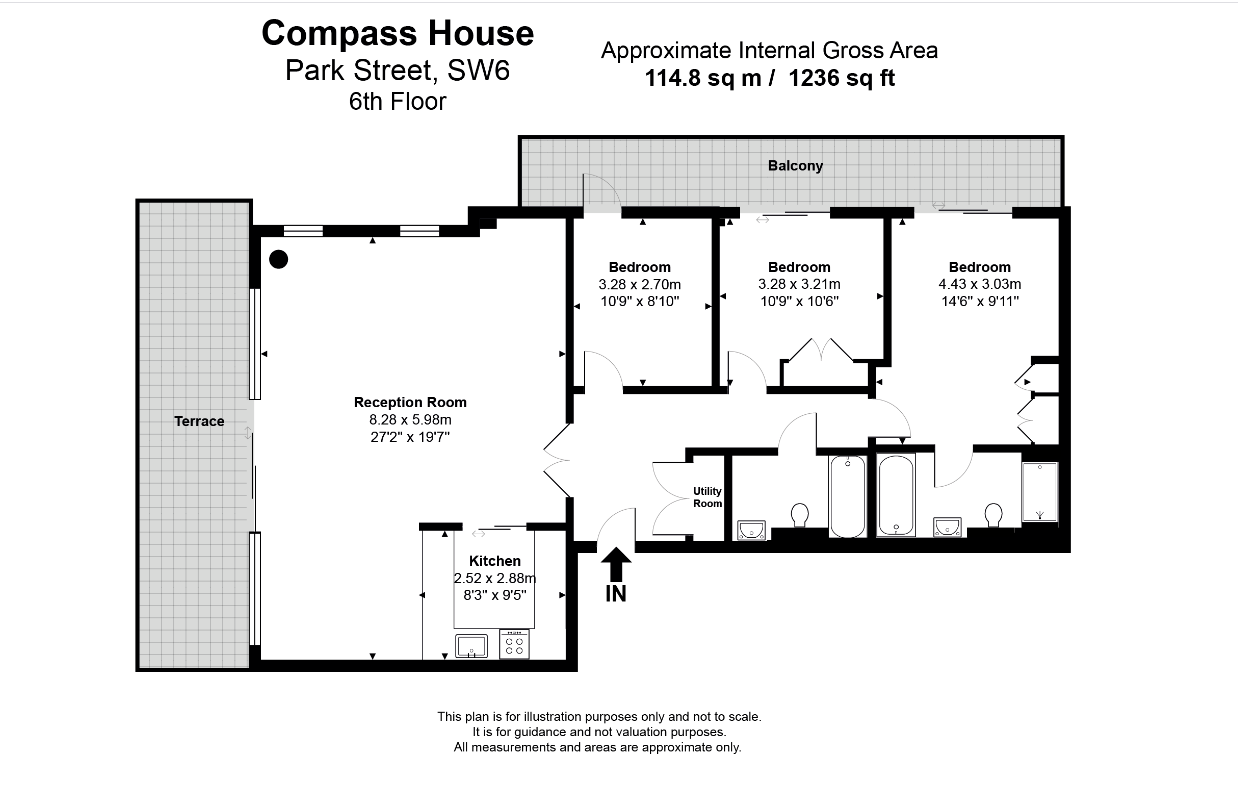 3 bedrooms flat to rent in Park Street, Imperial Wharf, SW6-Floorplan