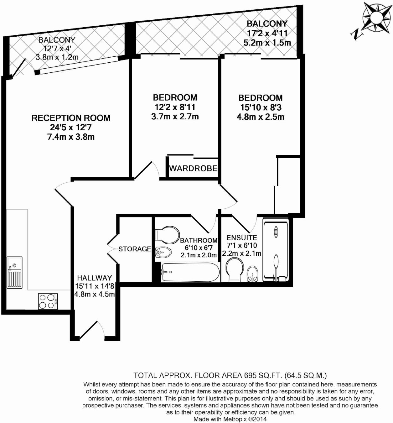 2 bedrooms flat to rent in Buckhold Road, Wandsworth, SW18-Floorplan