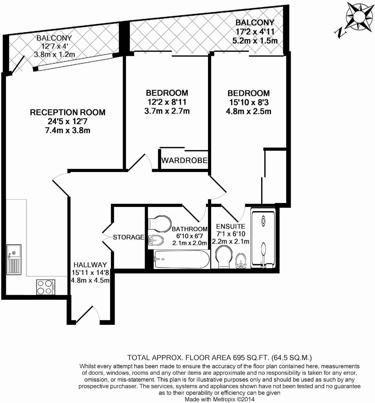 2  bedrooms flat to rent in Buckhold Road, Wandsworth, SW18-Floorplan