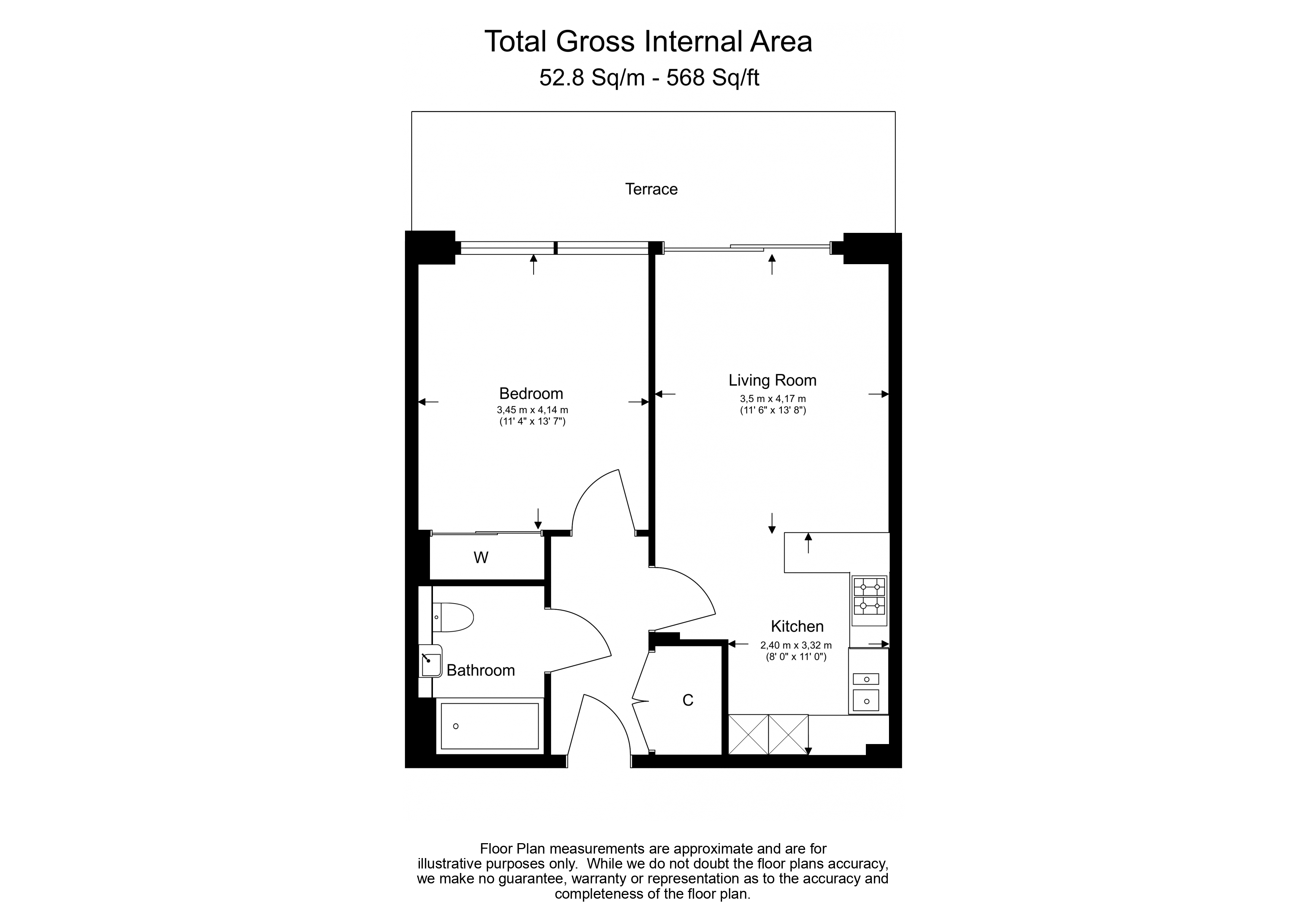1  bedroom flat to rent in Thurstan Street, Imperial Wharf, SW6-Floorplan