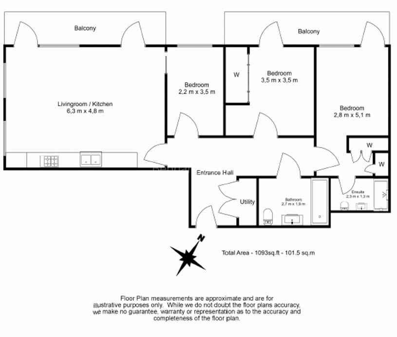 3  bedrooms flat to rent in Ram Quarter, Wandsworth, SW18-Floorplan