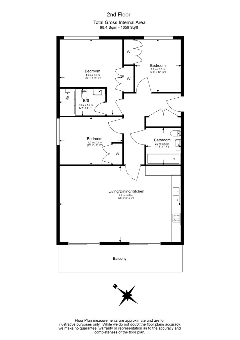 3  bedrooms flat to rent in Wandsworth, Imperial Wharf, SW18-Floorplan